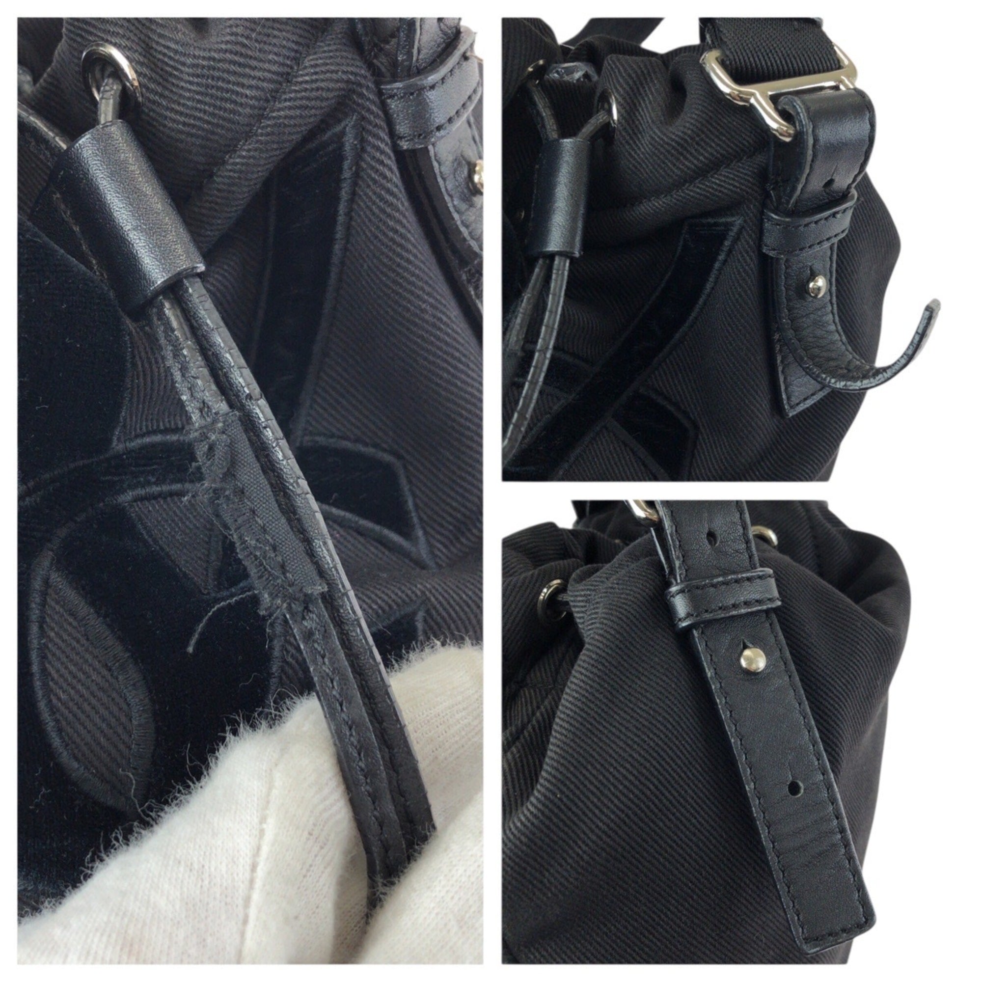 Yves Saint Laurent Black Canvas Leather Shoulder Bag Tote Bag (Pre-Owned)