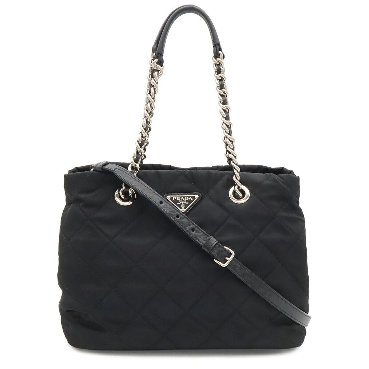 Prada Nero Nylon Leather Handbag Shoulder Bag (Pre-Owned)