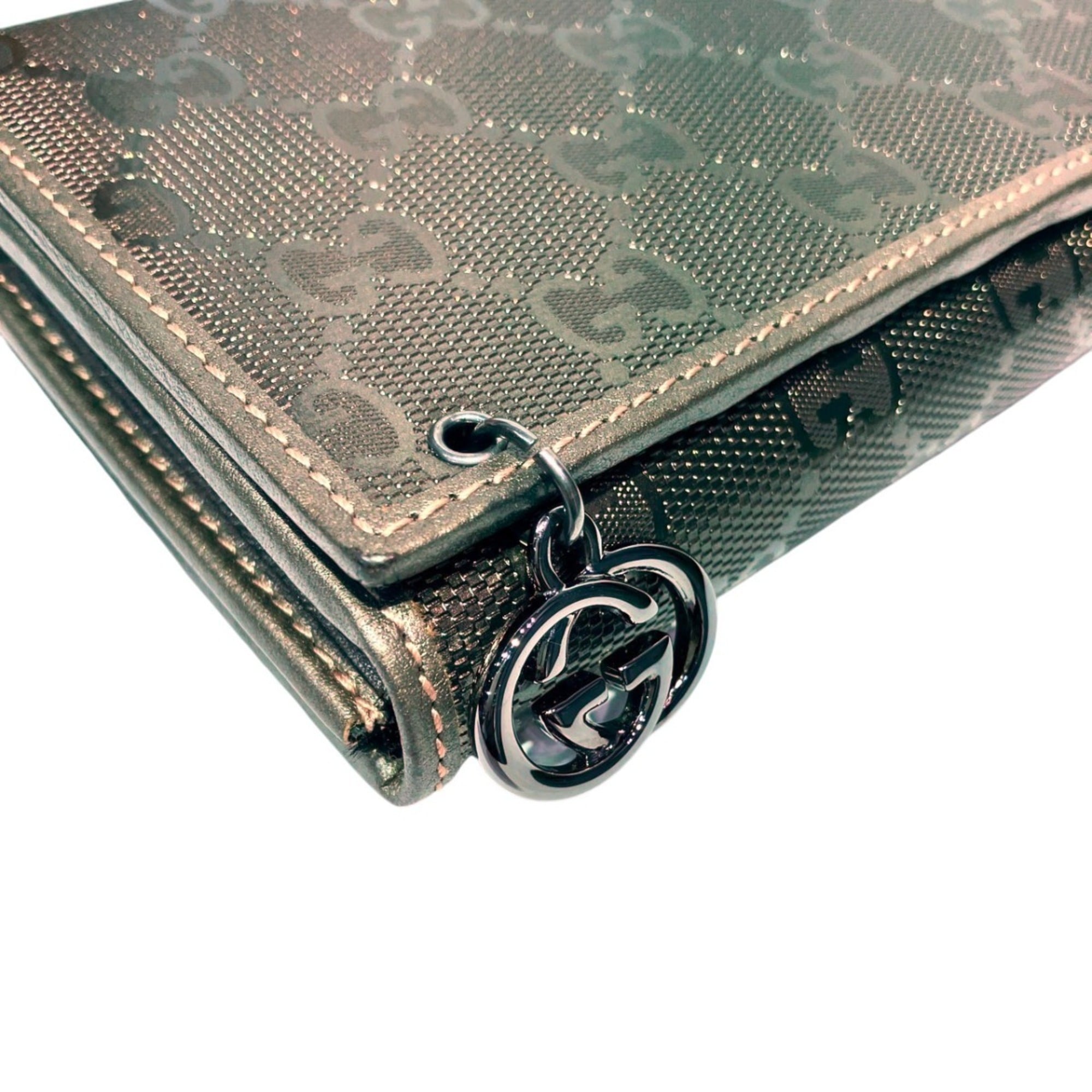 Gucci Gold Gg Imprimé Pvc Leather Chain/Shoulder Wallet (Pre-Owned)