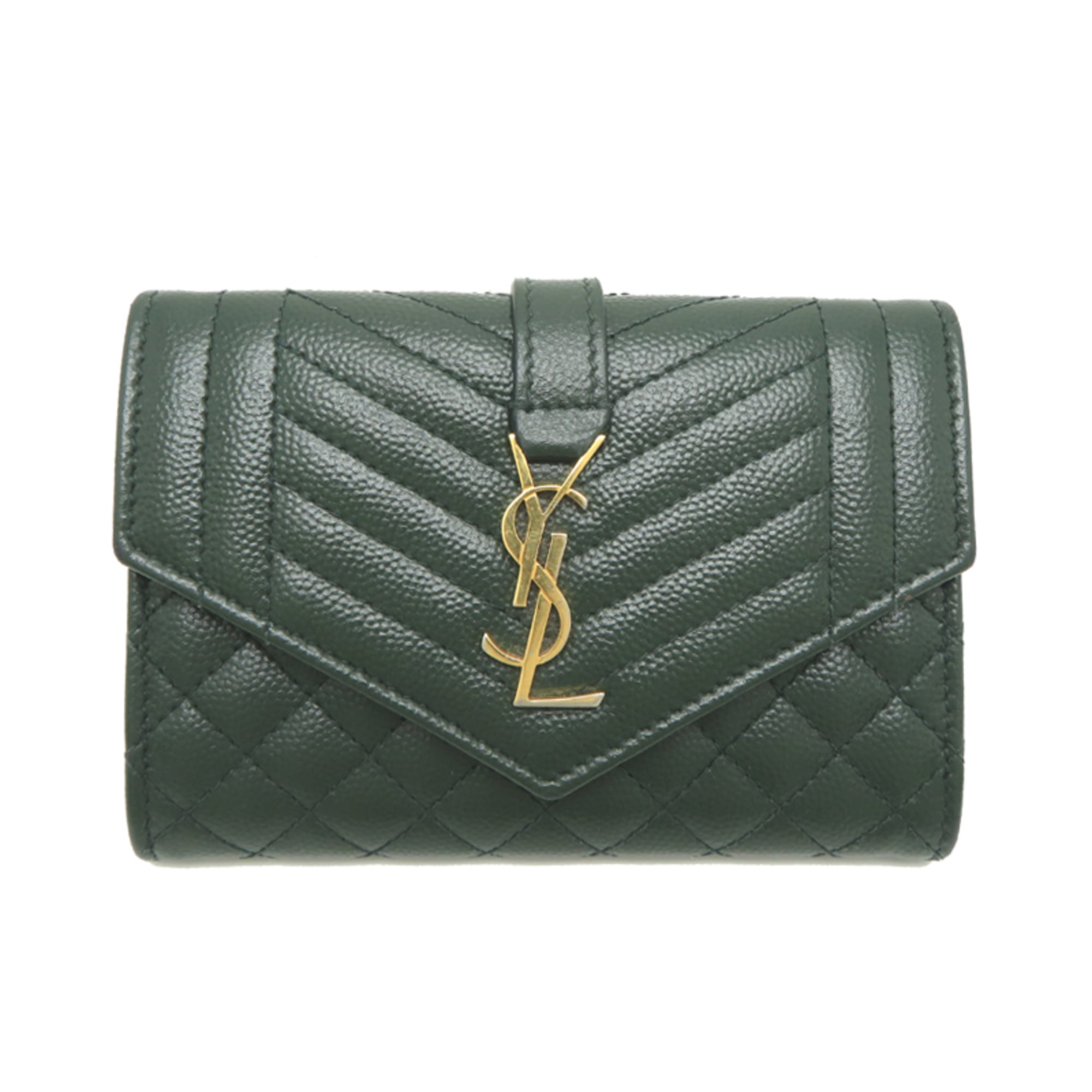 Saint Laurent Dark Green Leather Wallet (Bi-Fold) (Pre-Owned)