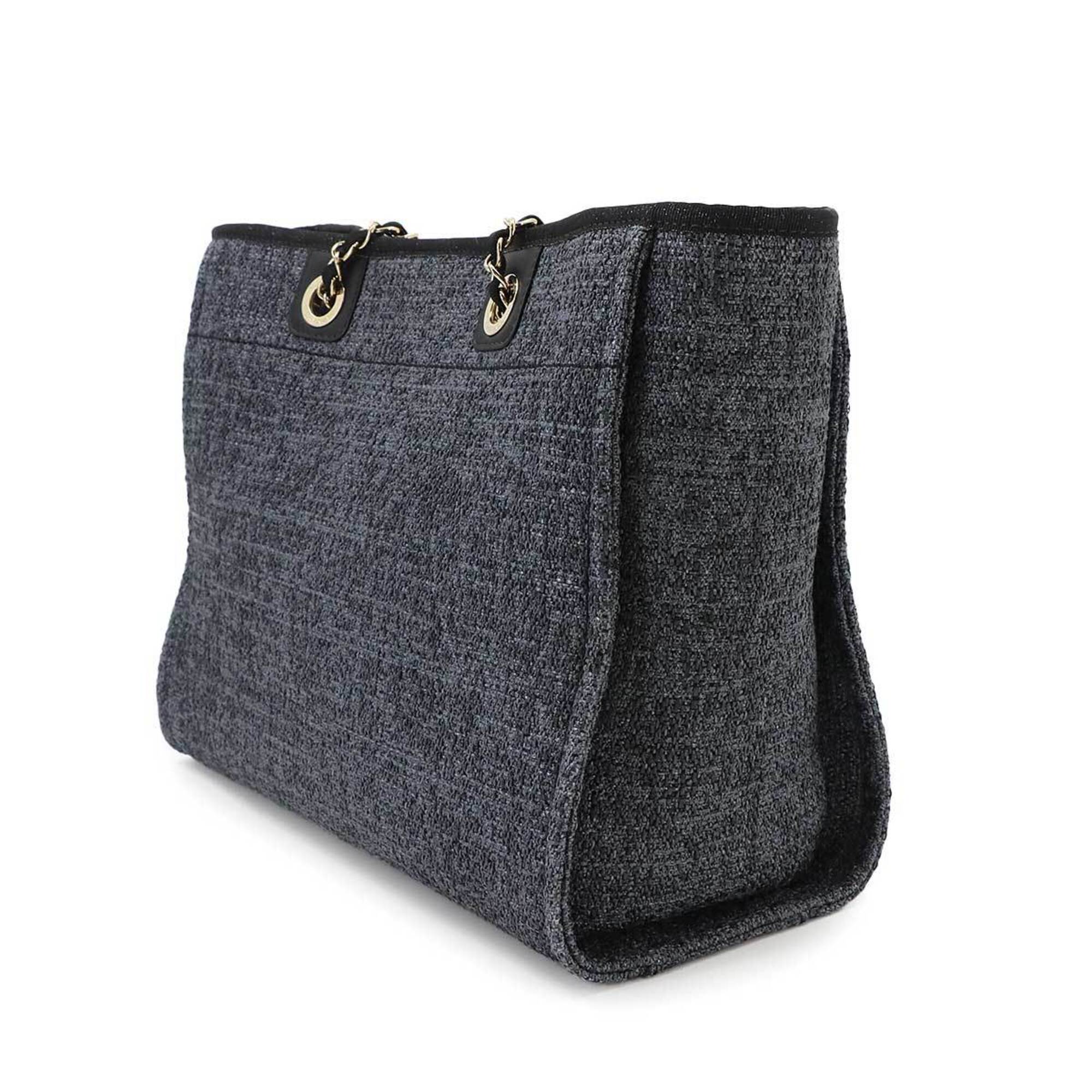 Chanel Navy Straw Leather Handbag Tote Bag (Pre-Owned)
