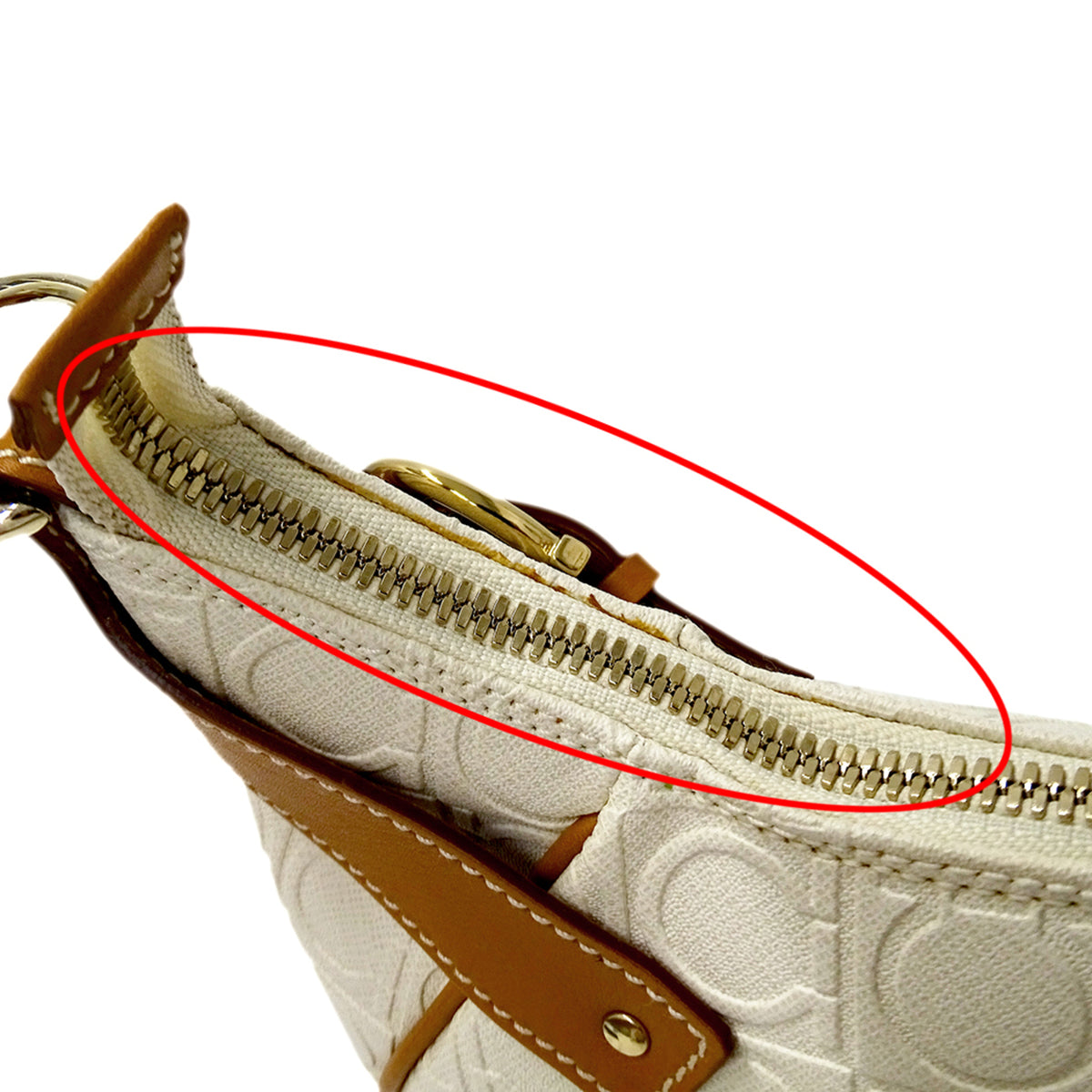 Salvatore Ferragamo Brown White Leather Handbag Shoulder Bag (Pre-Owned)