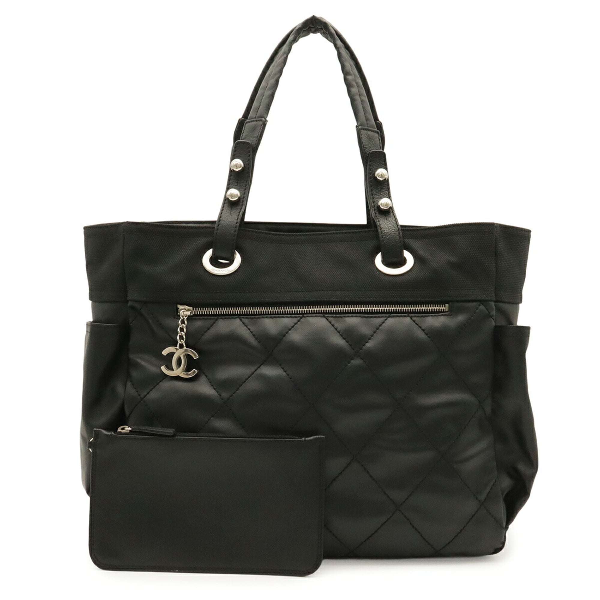 Chanel Black Coated Canvas Pouch Shoulder Bag Tote Bag (Pre-Owned)