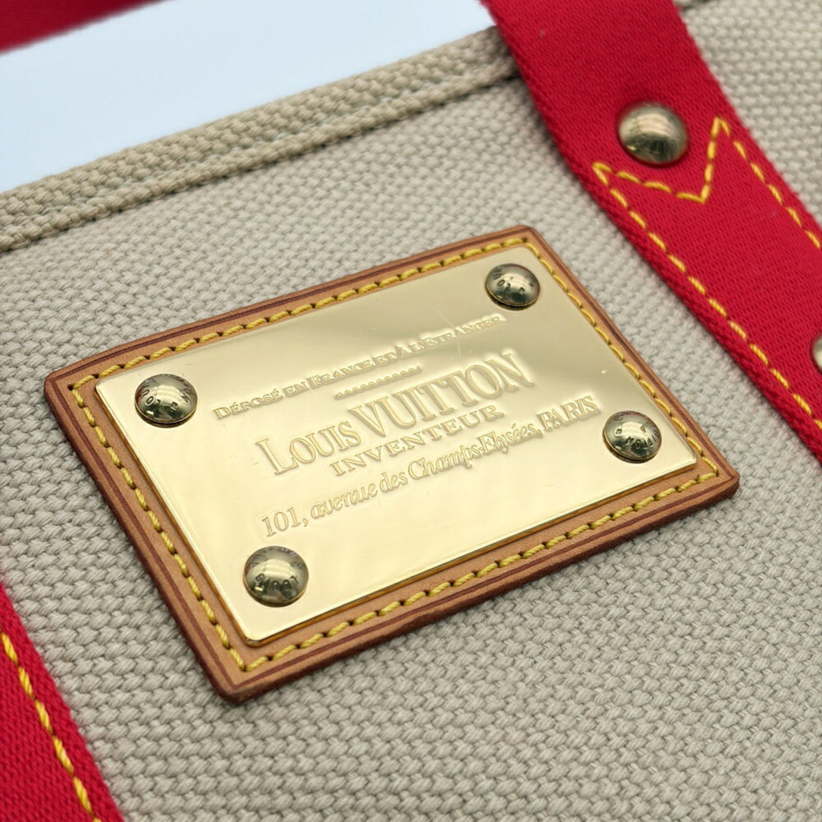 Louis Vuitton Antigua Beige Red Color Canvas Tote Bag (Pre-Owned)