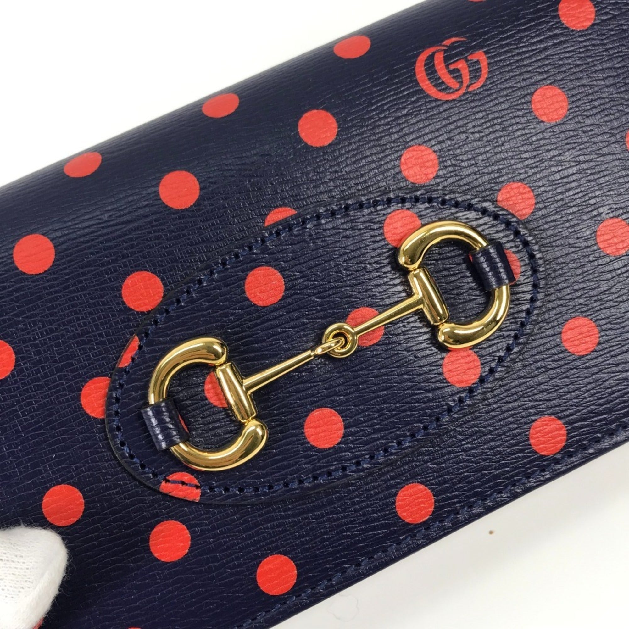 Gucci Navy Red Color Leather Chain/Shoulder Wallet (Pre-Owned)