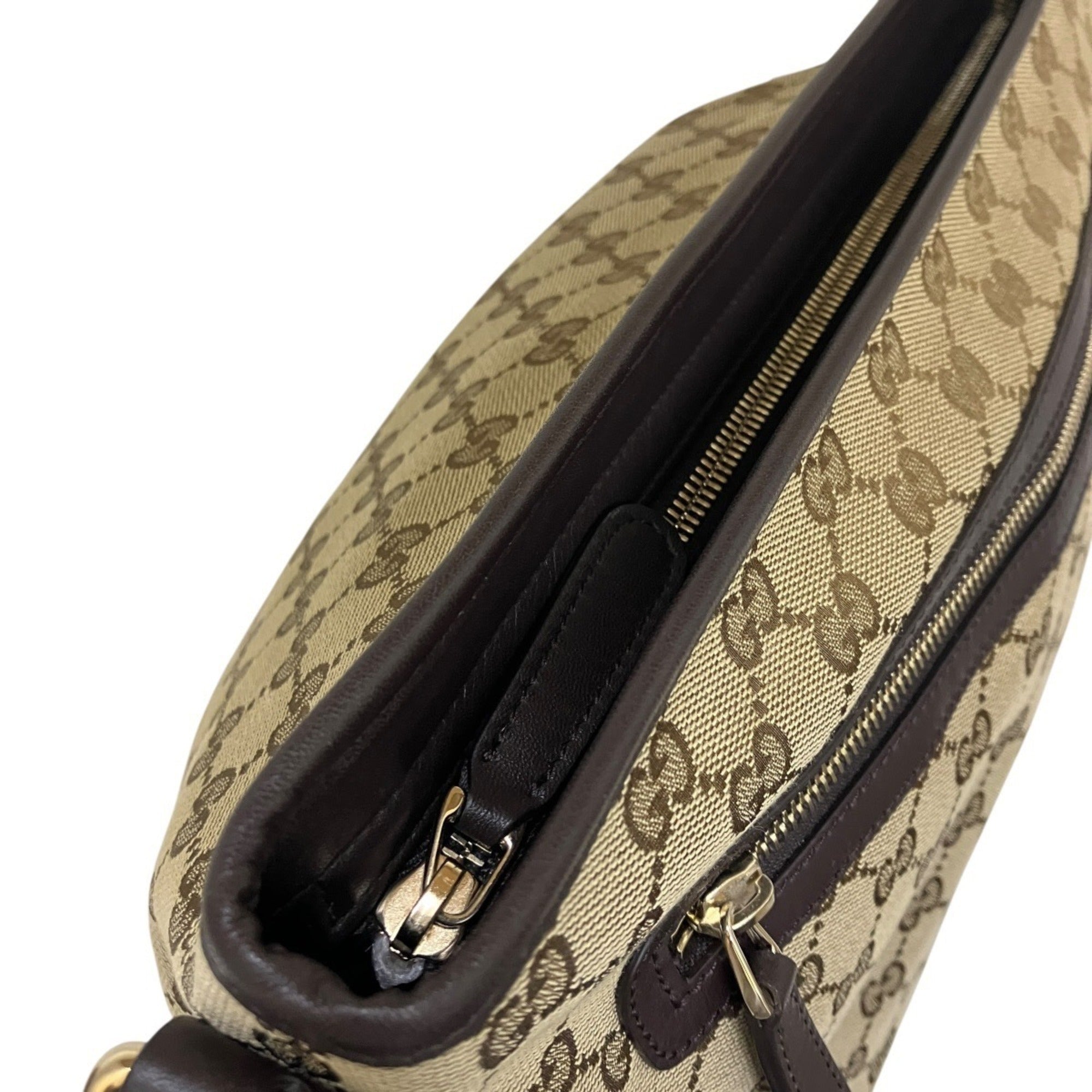 Gucci Gg Canvas Beige Brown Gg Canvas Leather Shoulder Bag (Pre-Owned)