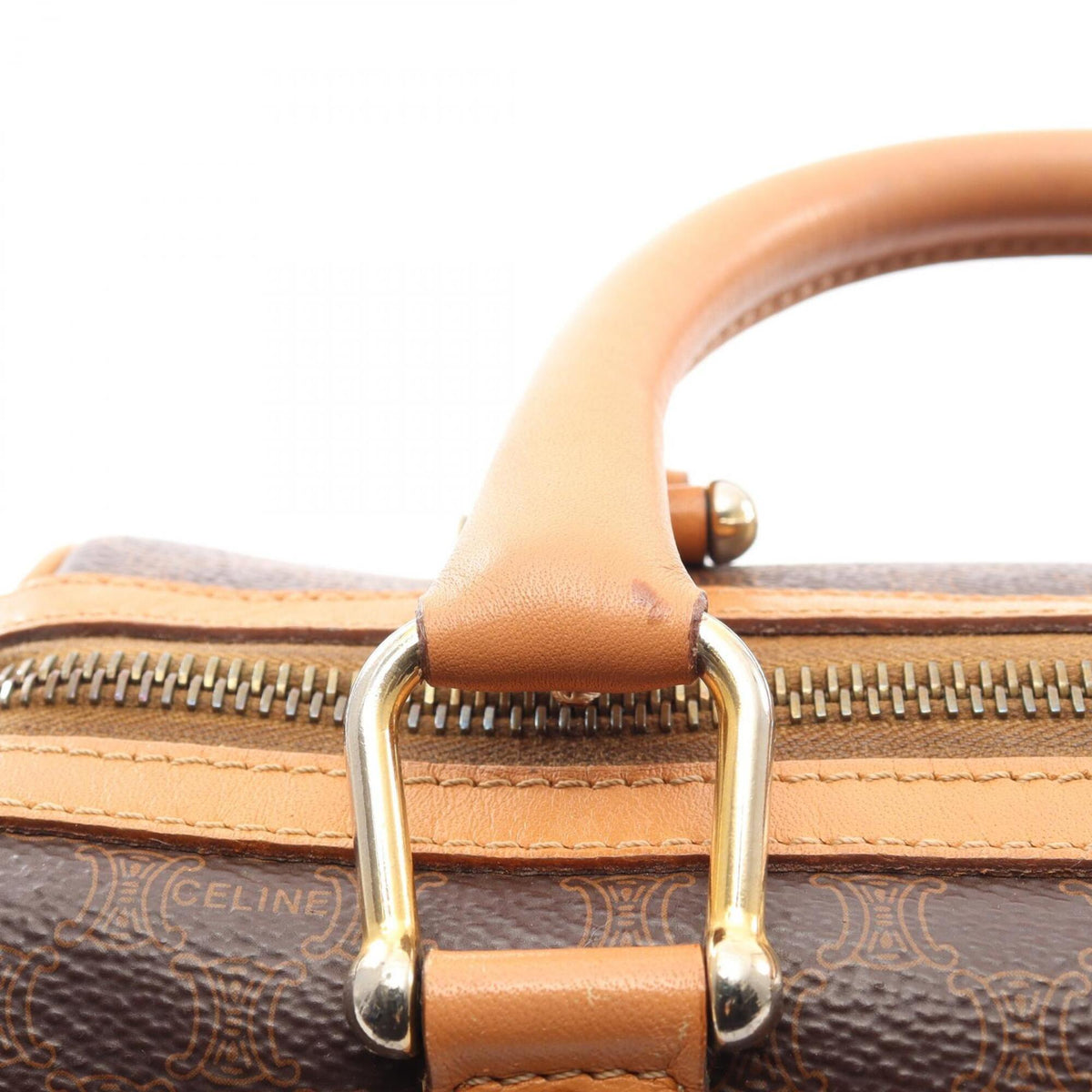 Celine Brown Coated Canvas Leather Boston Bag Handbag (Pre-Owned)