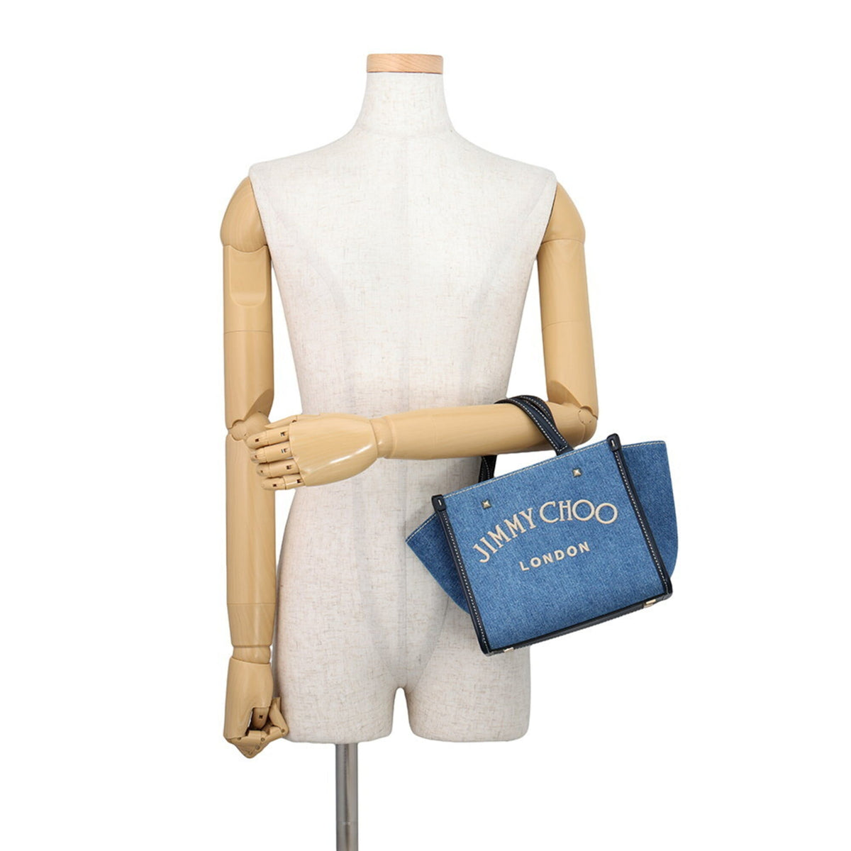 Jimmy Choo Blue Navy White Denim Leather Handbag Tote Bag (Pre-Owned)