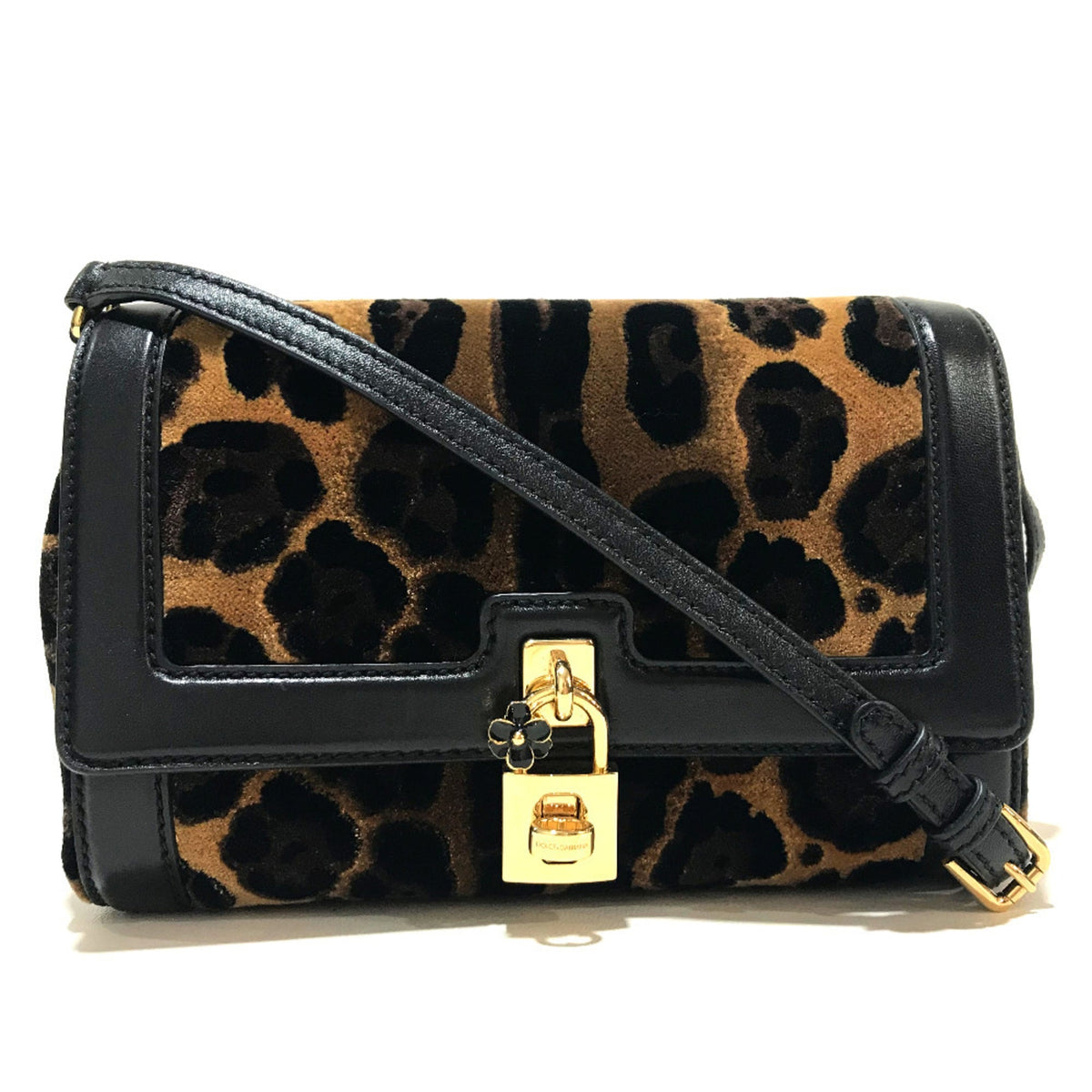 Dolce & Gabbana Black Brown Velvet Leather Shoulder Bag (Pre-Owned)