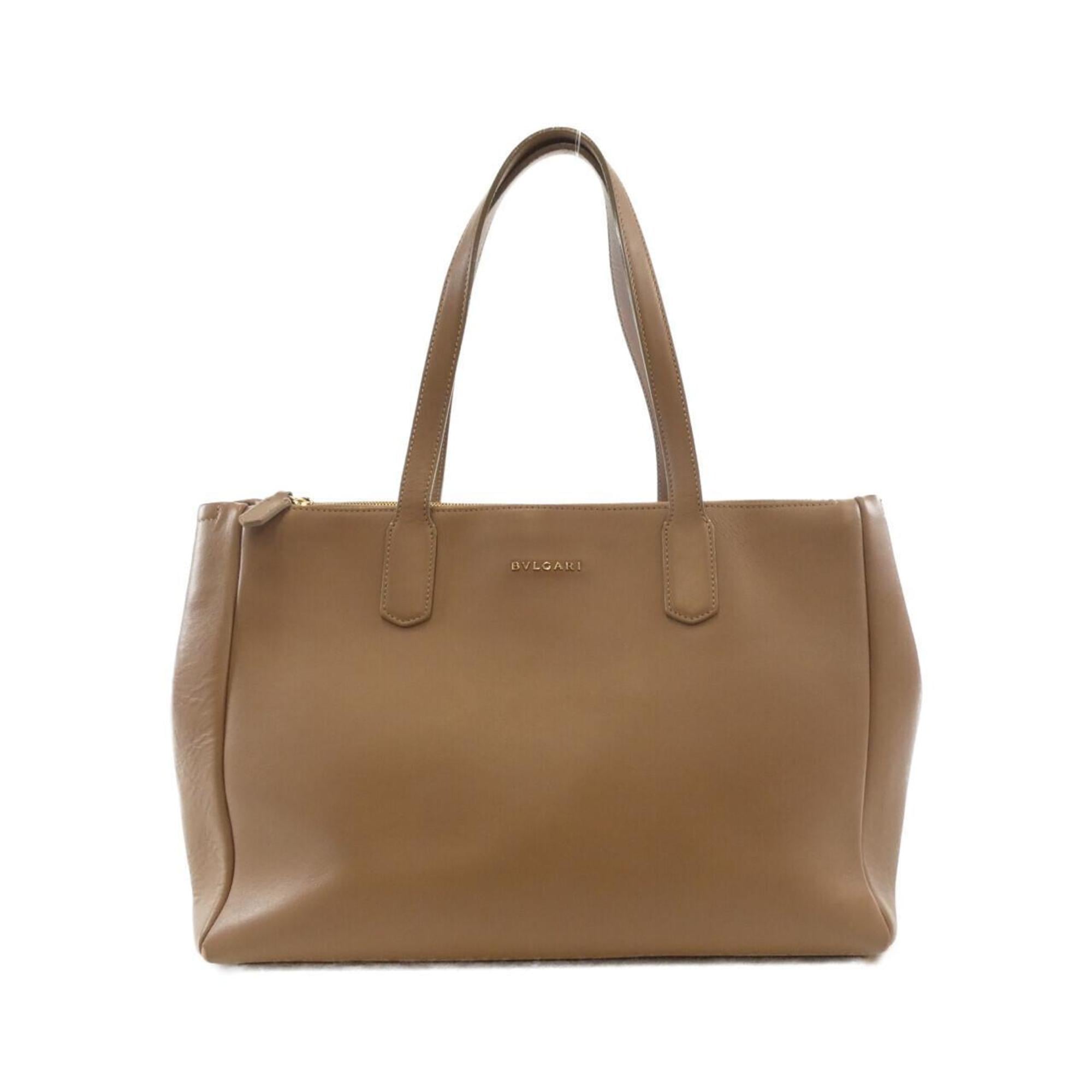 Bvlgari Beige Beige Brown Leather Handbag (Pre-Owned)