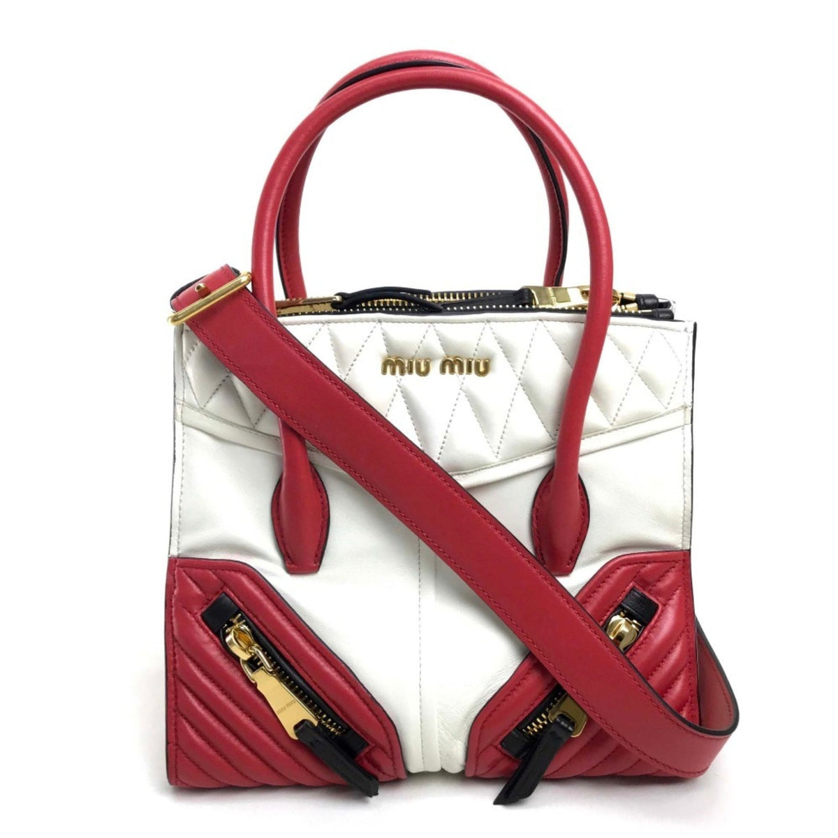 Miu Miu Matelasse Red Color White Handbag Shoulder Bag (Pre-Owned)