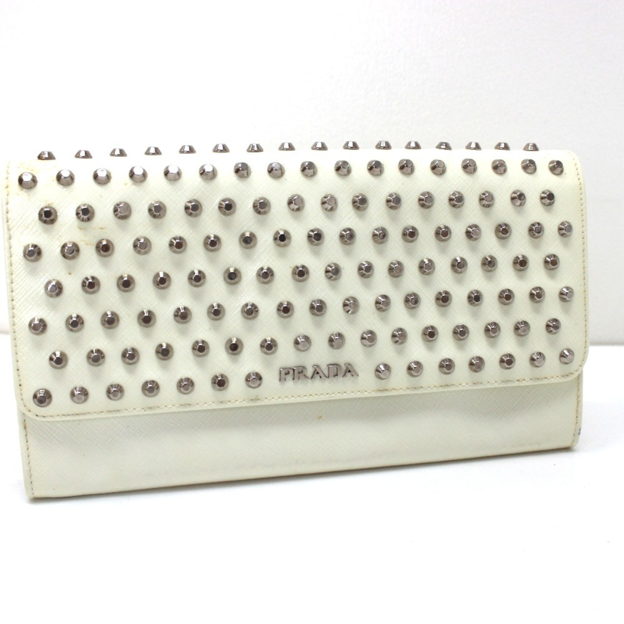 Prada White Leather Long Wallet (Bi-Fold) (Pre-Owned)