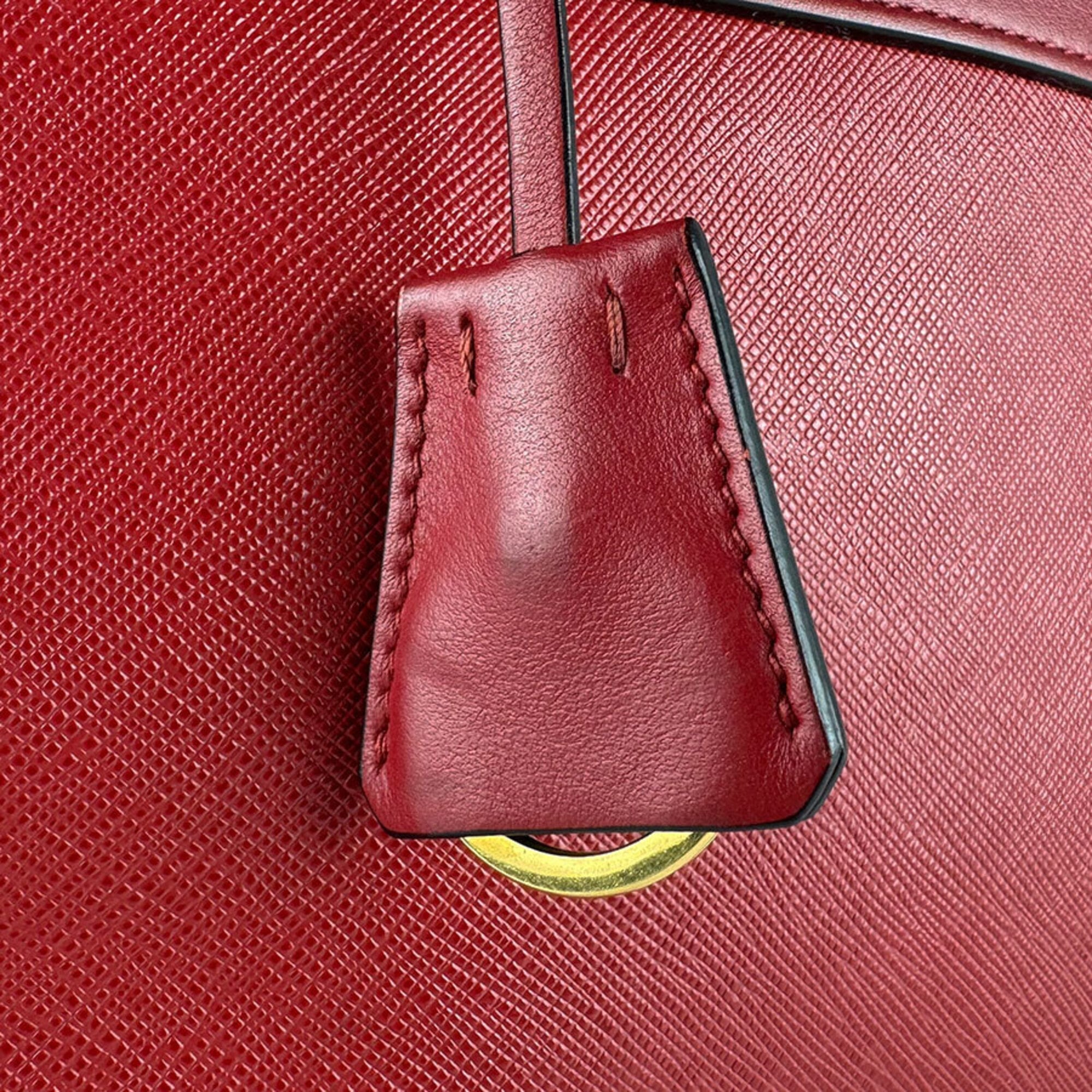 Prada Red Color Leather Handbag Shoulder Bag (Pre-Owned)