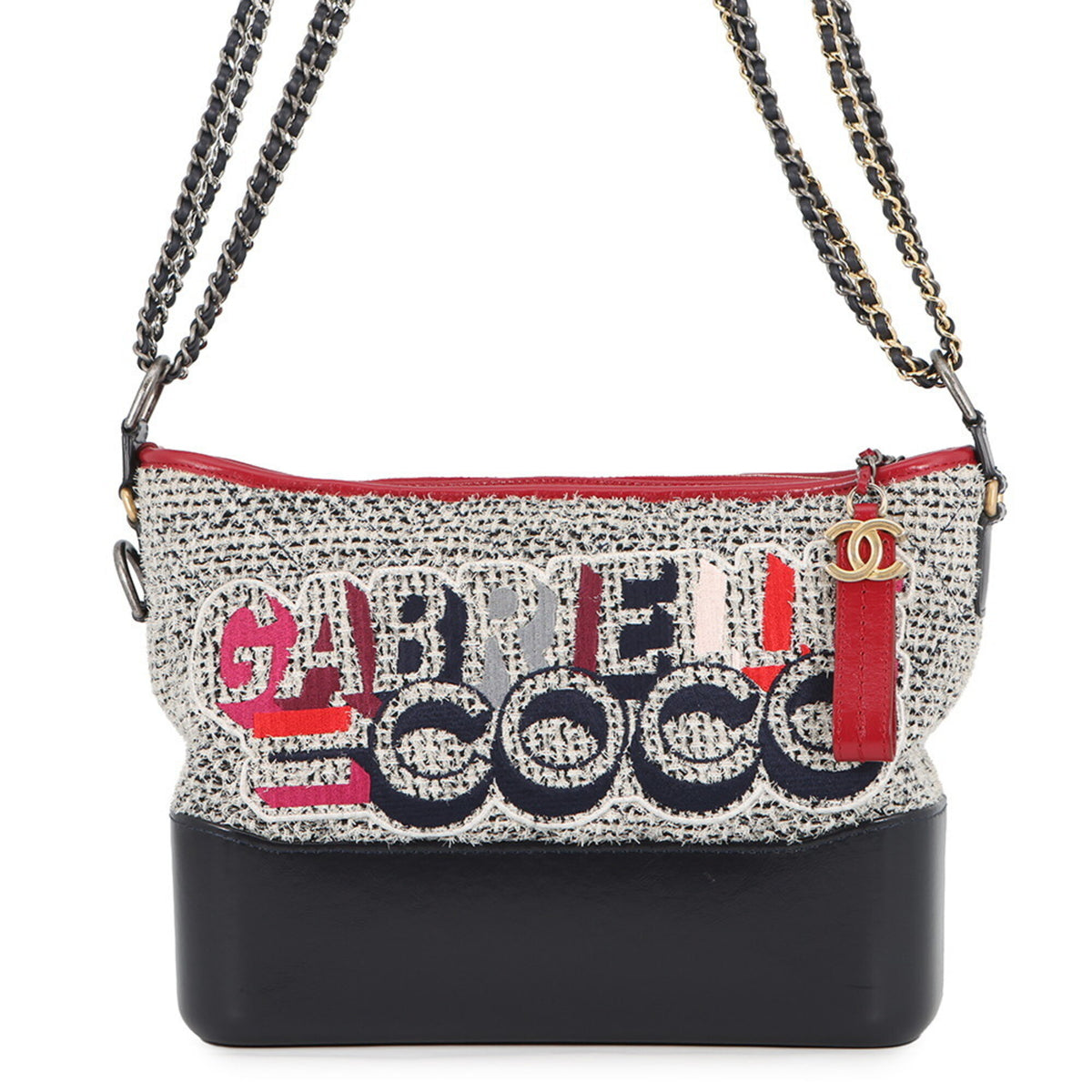 Chanel Navy Red Color White Tweed Leather Handbag Shoulder Bag (Pre-Owned)