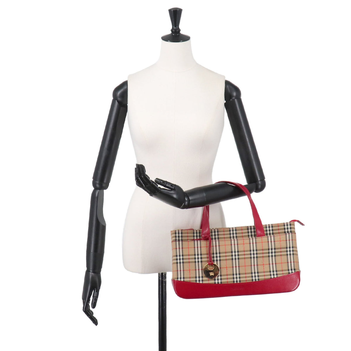 Burberry Beige Red Color Canvas Leather Handbag (Pre-Owned)
