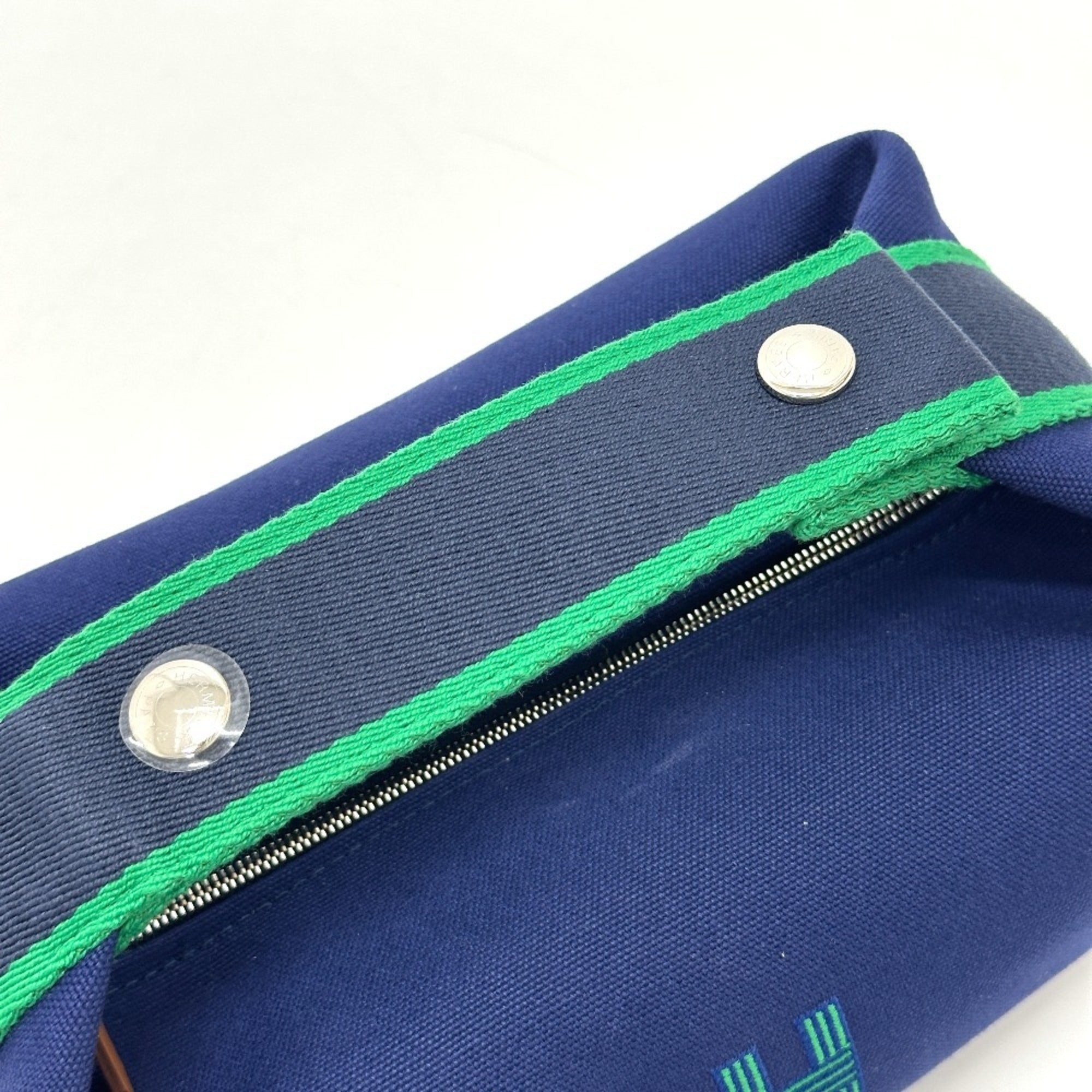 Hermes Black Blue Cotton Handbag (Pre-Owned)