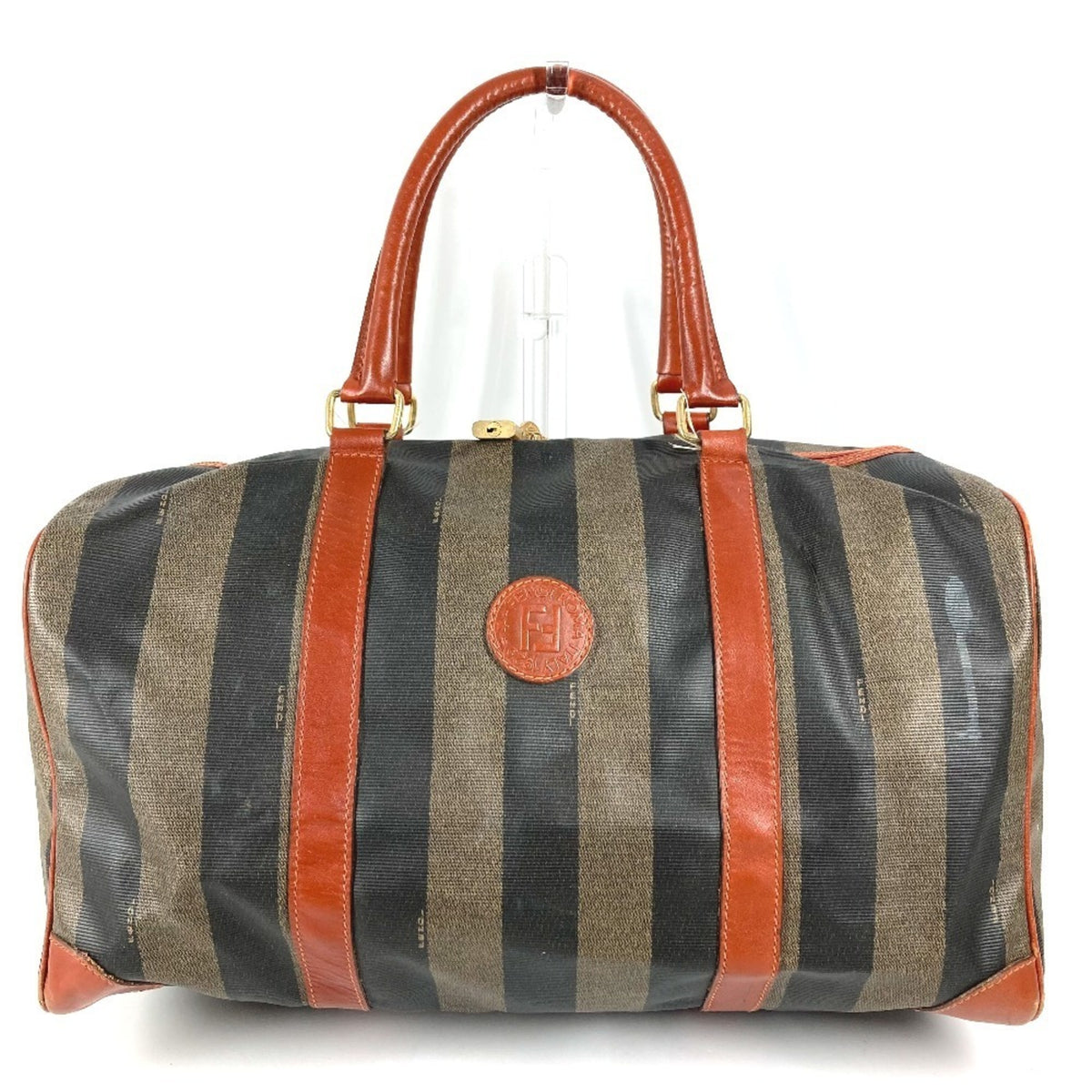 Fendi Brown Khaki Pvc Leather Boston Bag Handbag (Pre-Owned)