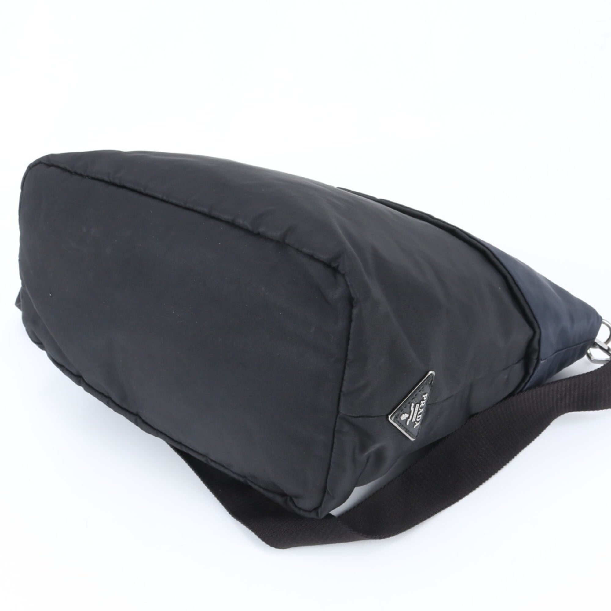 Prada Black Navy White Nylon Leather Shoulder Bag (Pre-Owned)