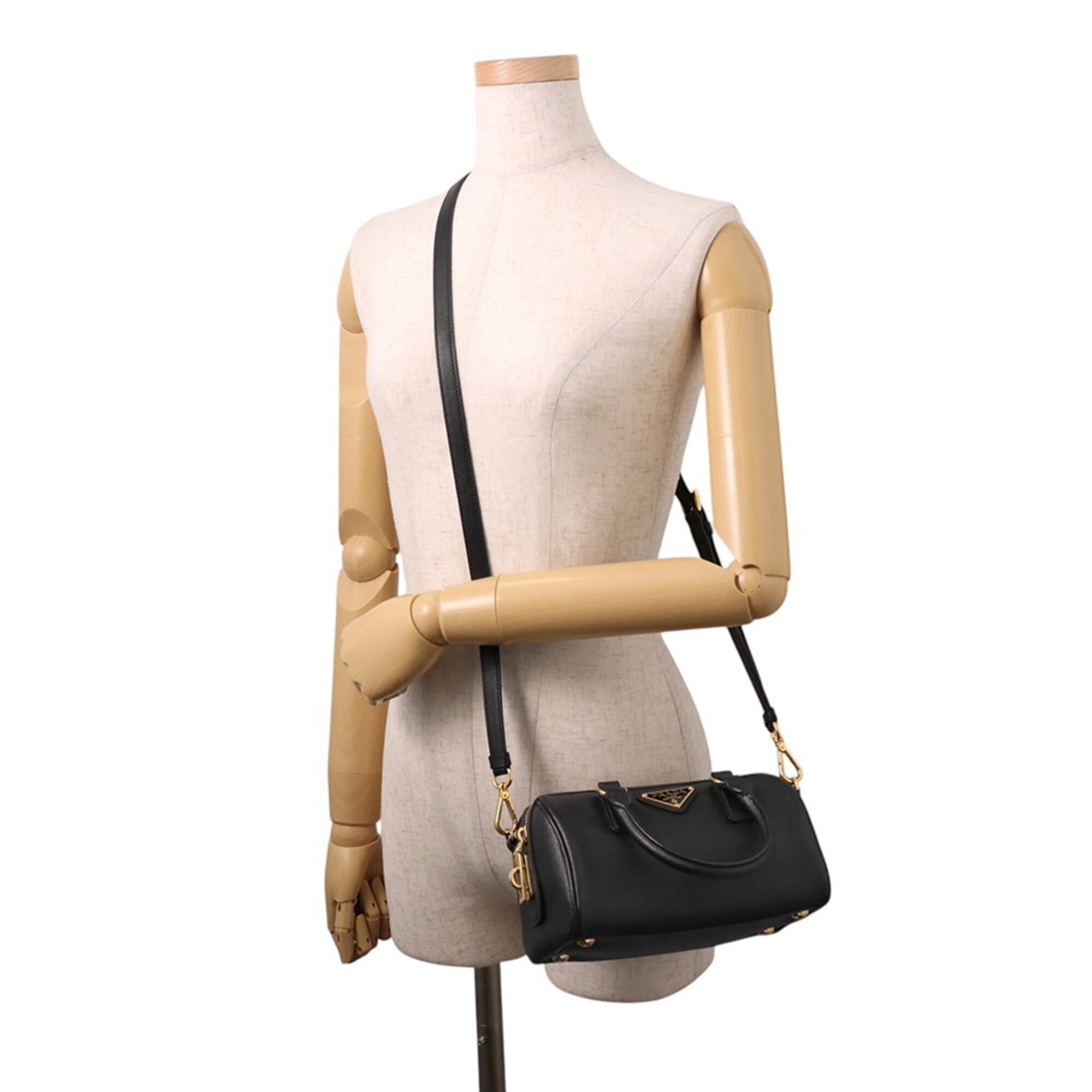 Prada Black Leather Boston Bag Handbag (Pre-Owned)