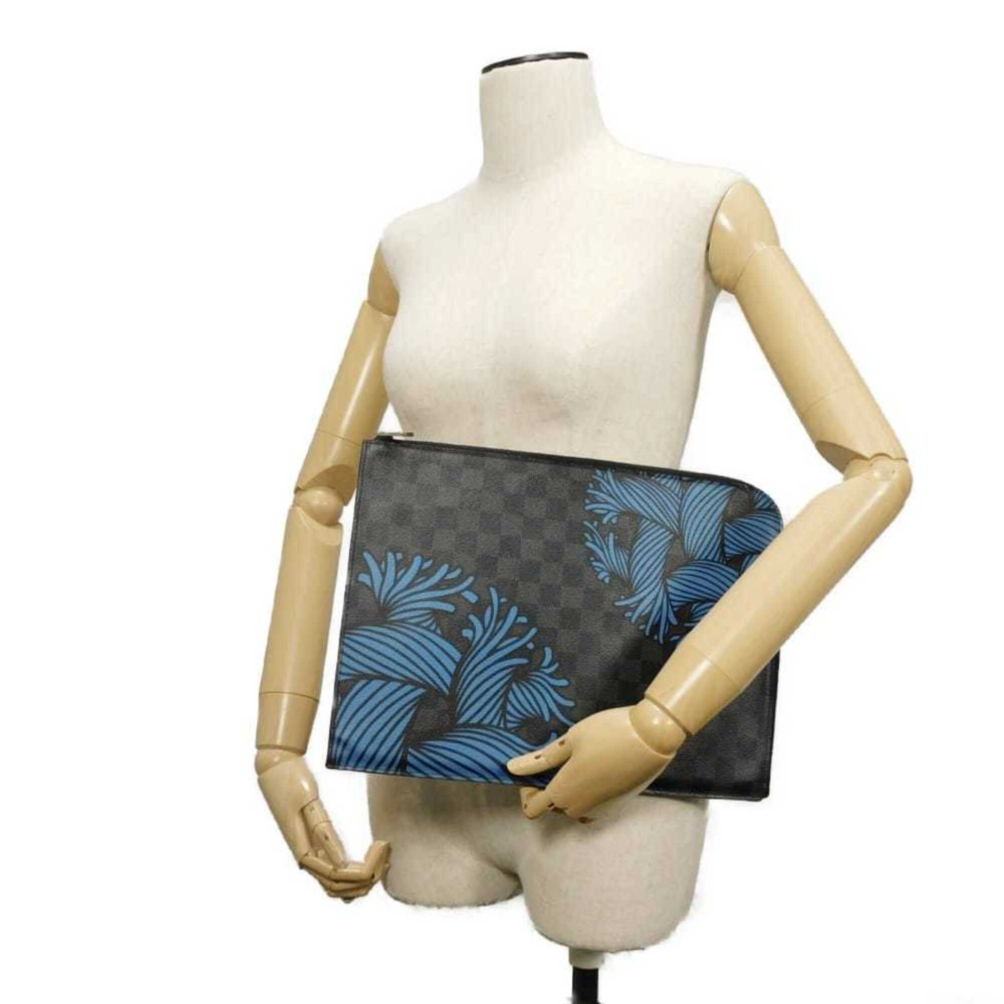 Louis Vuitton Black Blue Damier Graphite Canvas Clutch Bag Pochette (Pre-Owned)