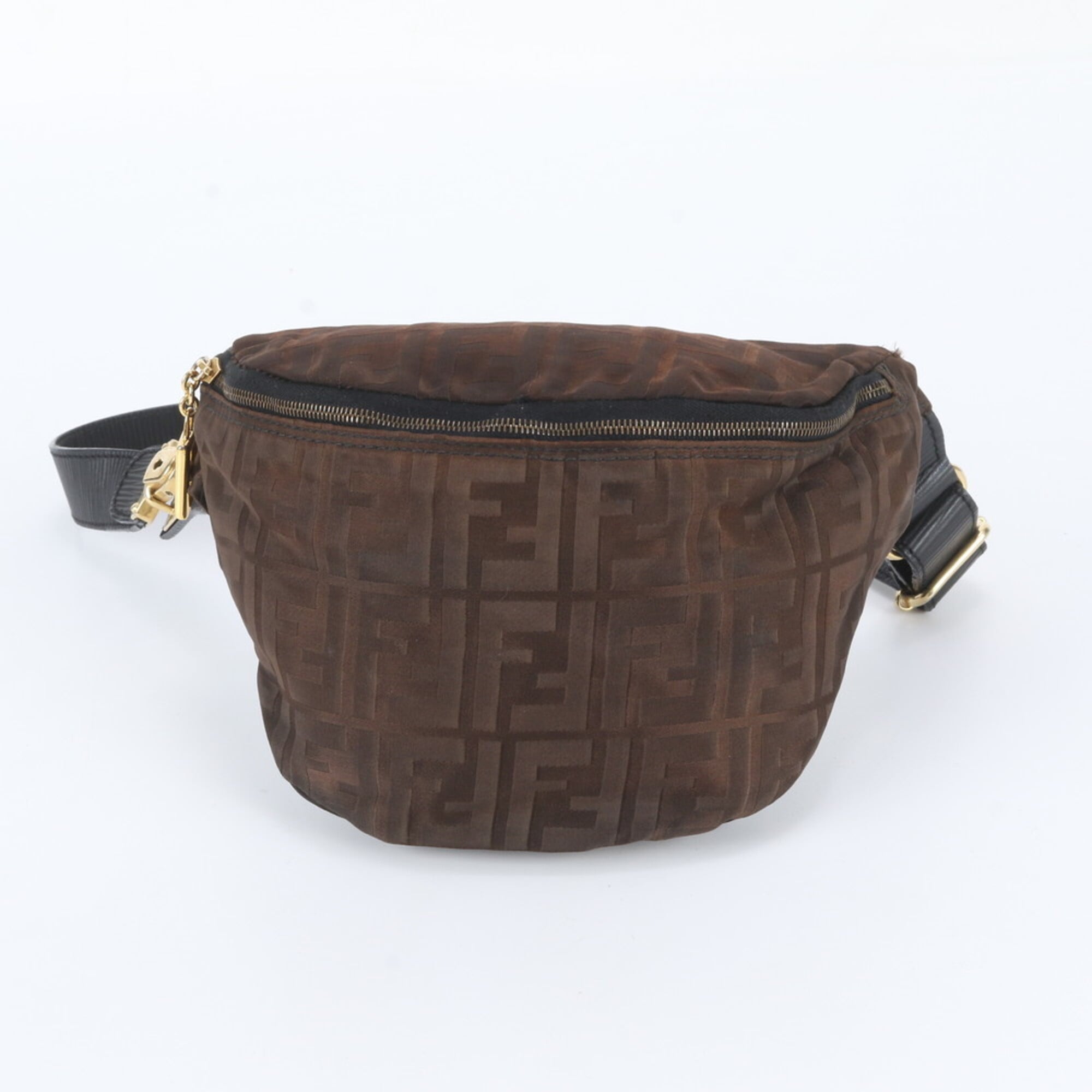 Fendi Brown Leather Nylon Pouch Shoulder Bag Sling Bag (Pre-Owned)