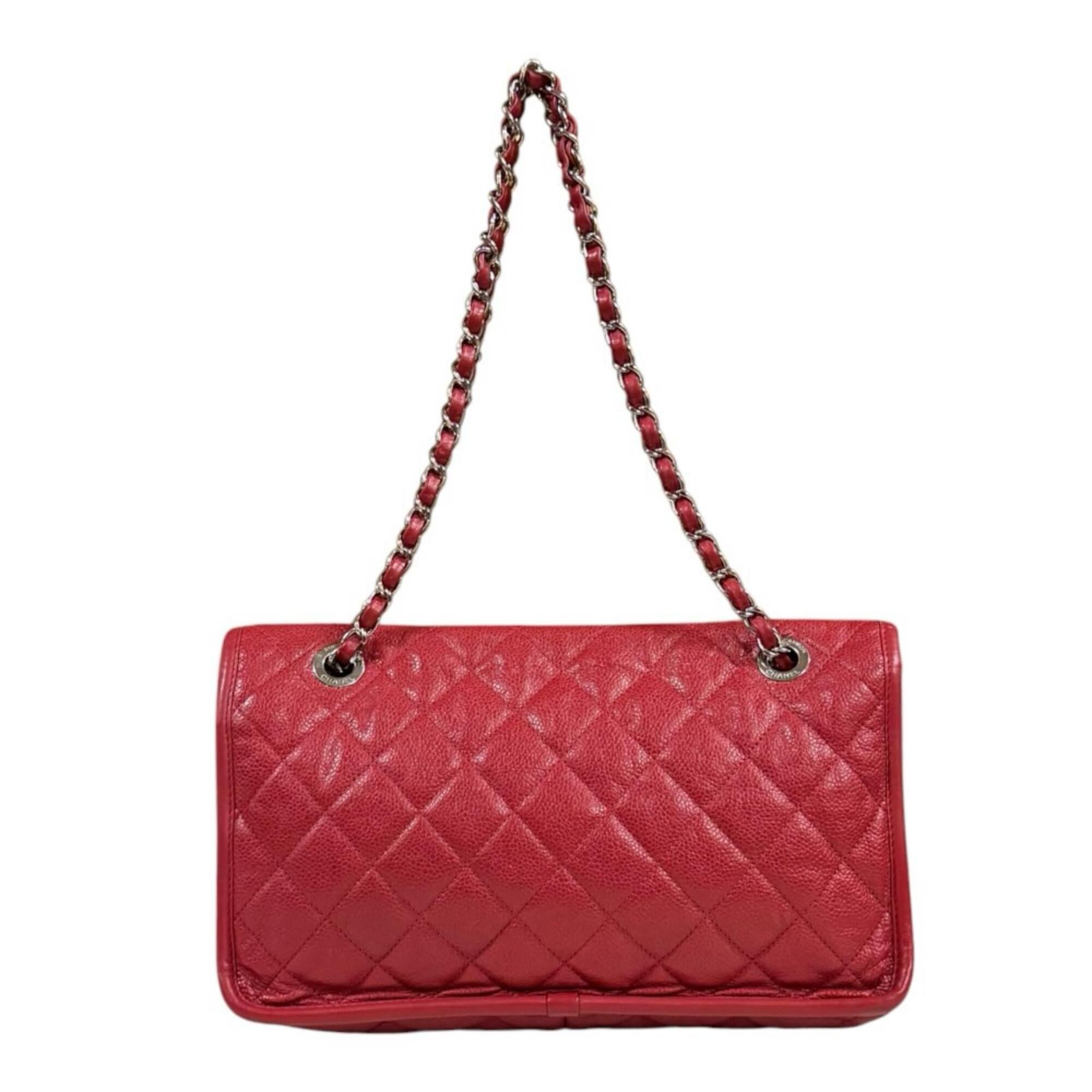 Chanel Matelasse Red Color Leather Grained Calfskin Shoulder Bag (Pre-Owned)