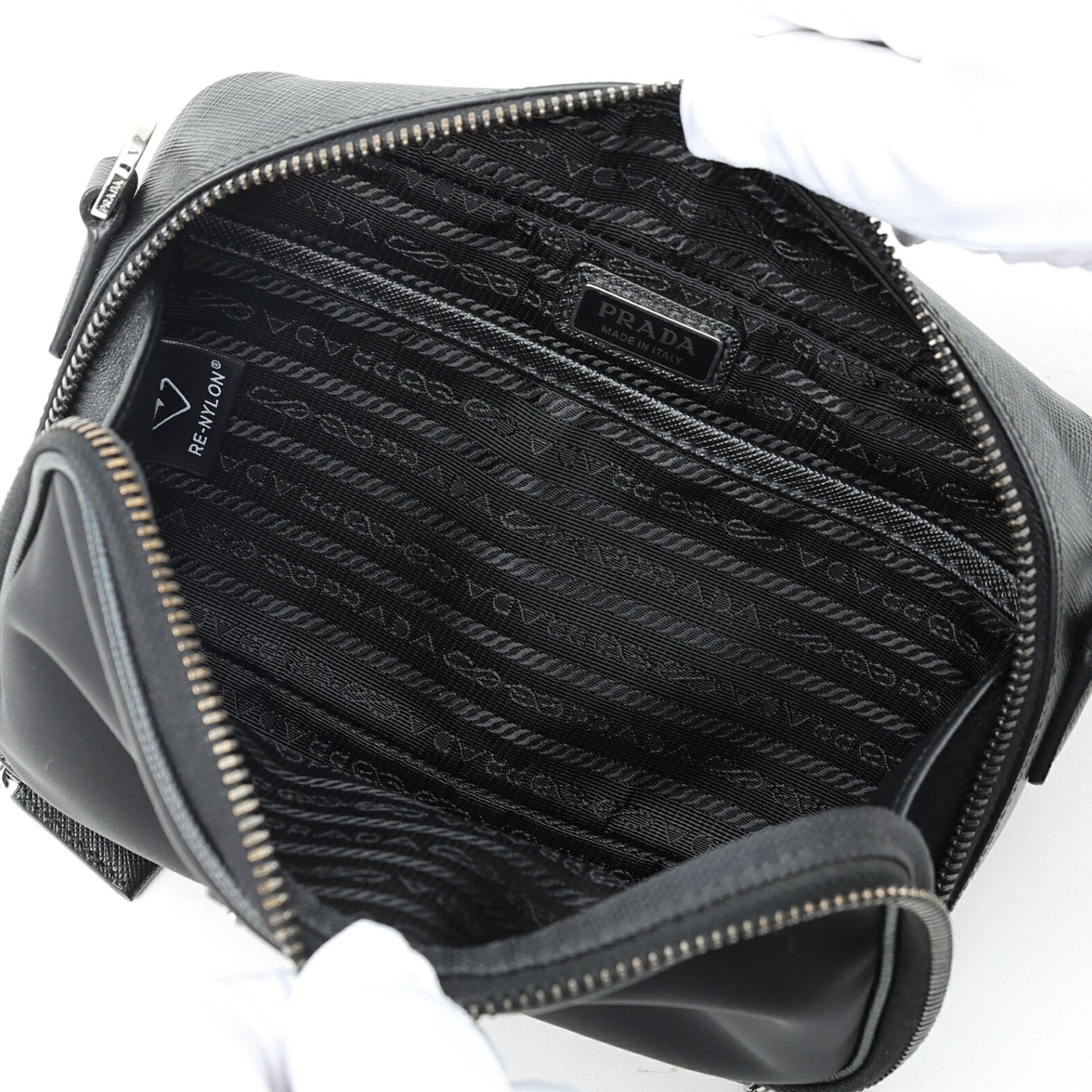 Prada Black Nylon Leather Pouch Shoulder Bag (Pre-Owned)