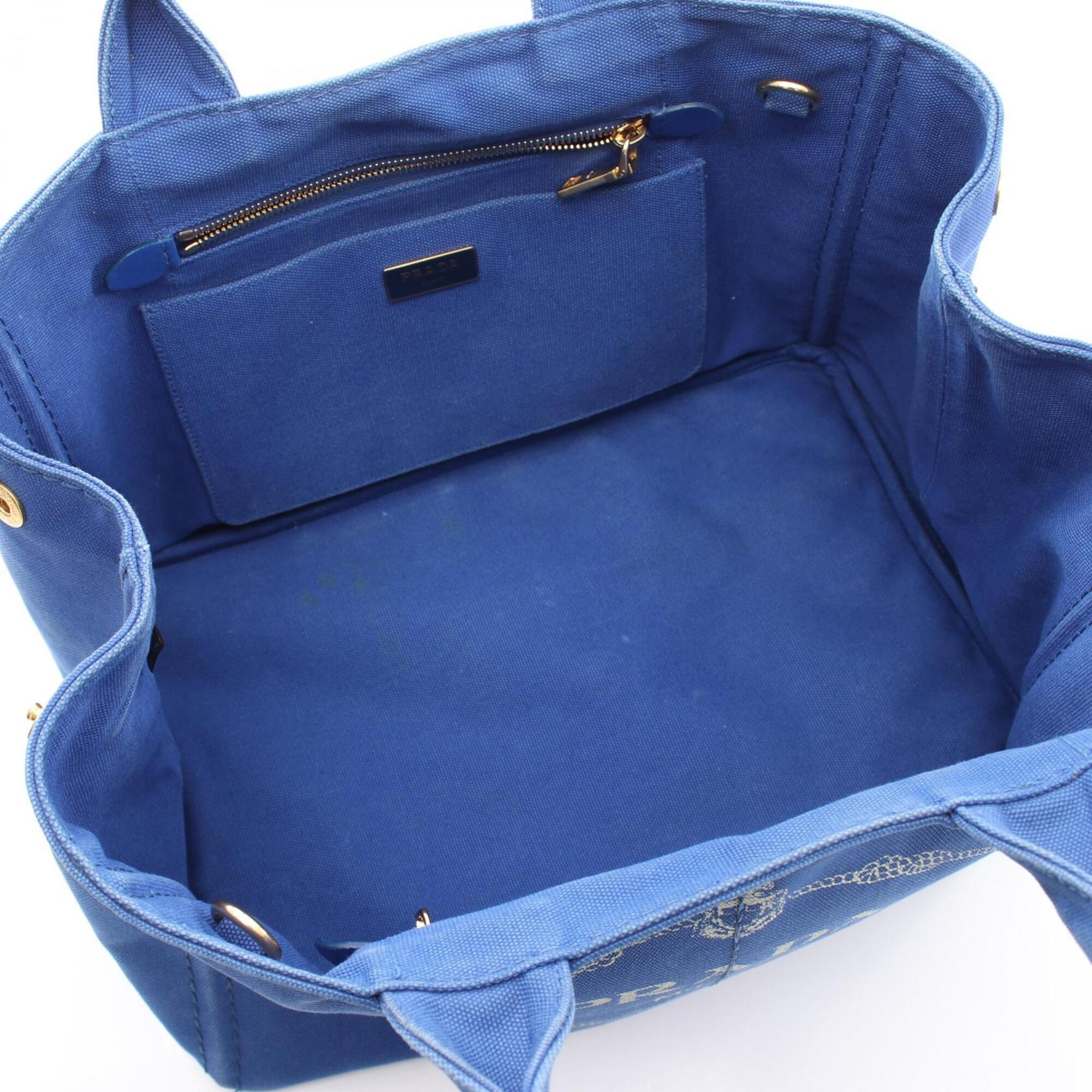 Prada Blue Canvas Handbag Tote Bag (Pre-Owned)