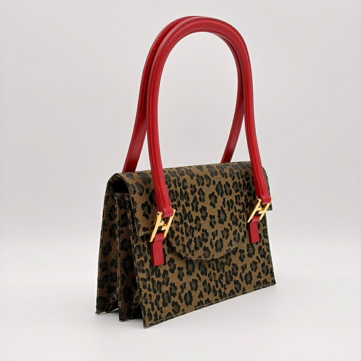 Fendi Black Brown Red Color Canvas Leather Handbag Shoulder Bag (Pre-Owned)