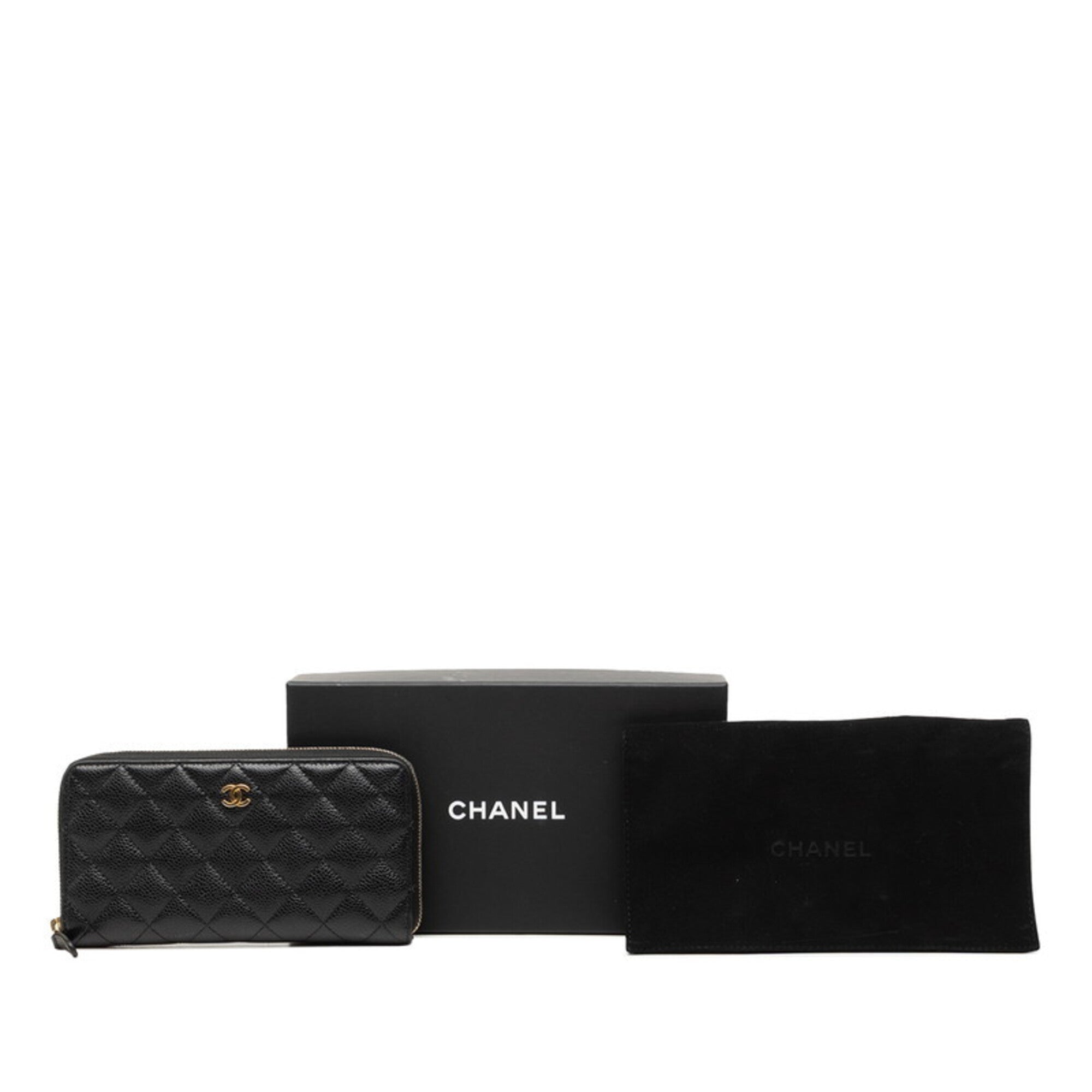Chanel Matelasse Black Grained Calfskin Long Wallet (Bi-Fold) (Pre-Owned)