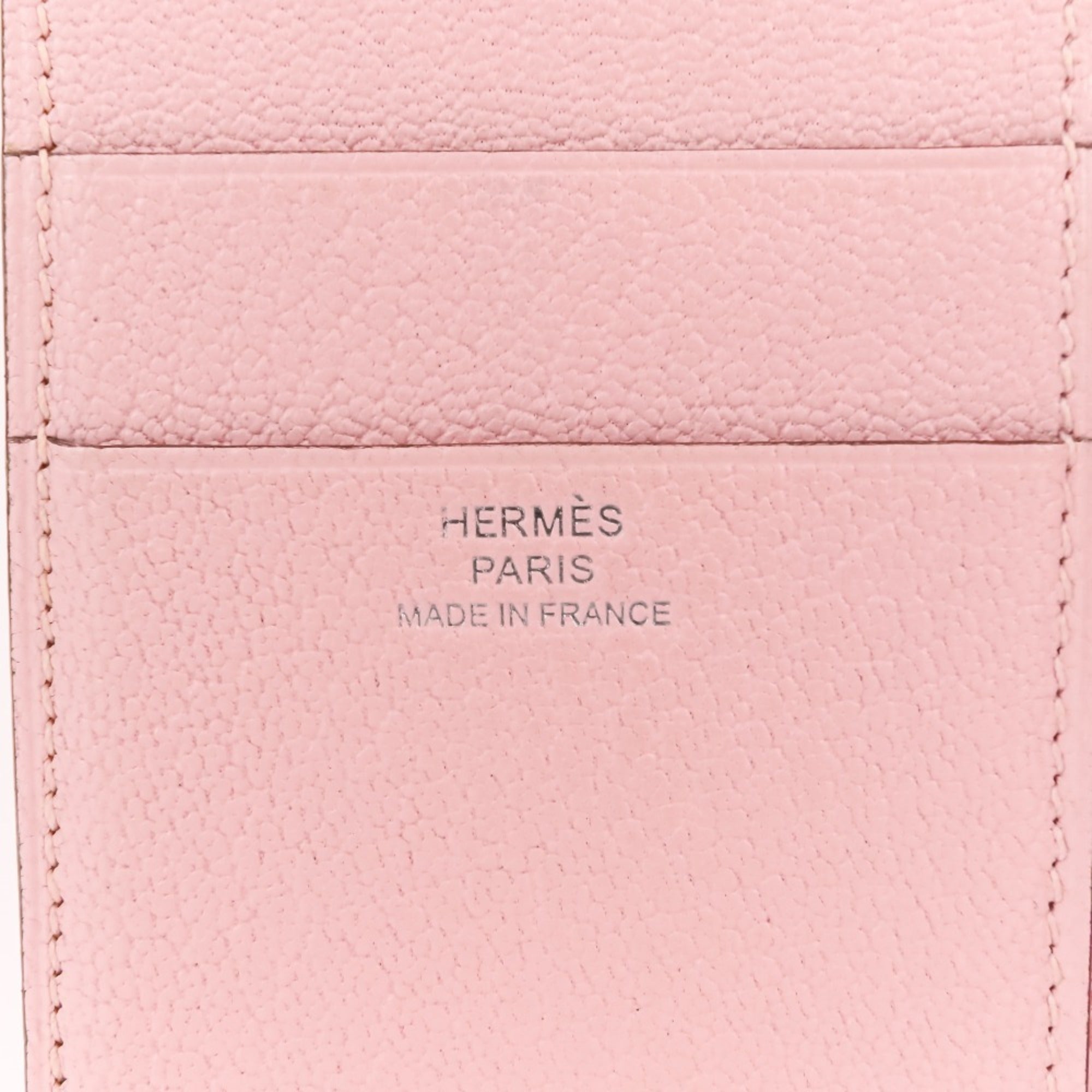 Hermes Black Pink Rose Sakura Chevre Leather Wallet (Tri-Fold) (Pre-Owned)