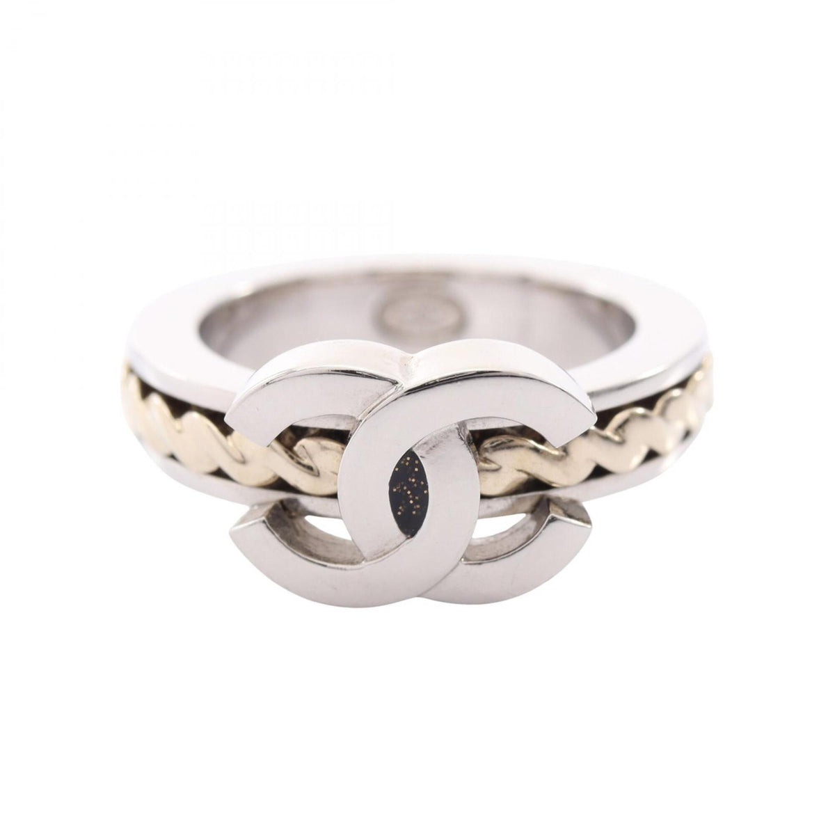 Chanel Gold Silver Stainless Steel Band Ring (Pre-Owned)