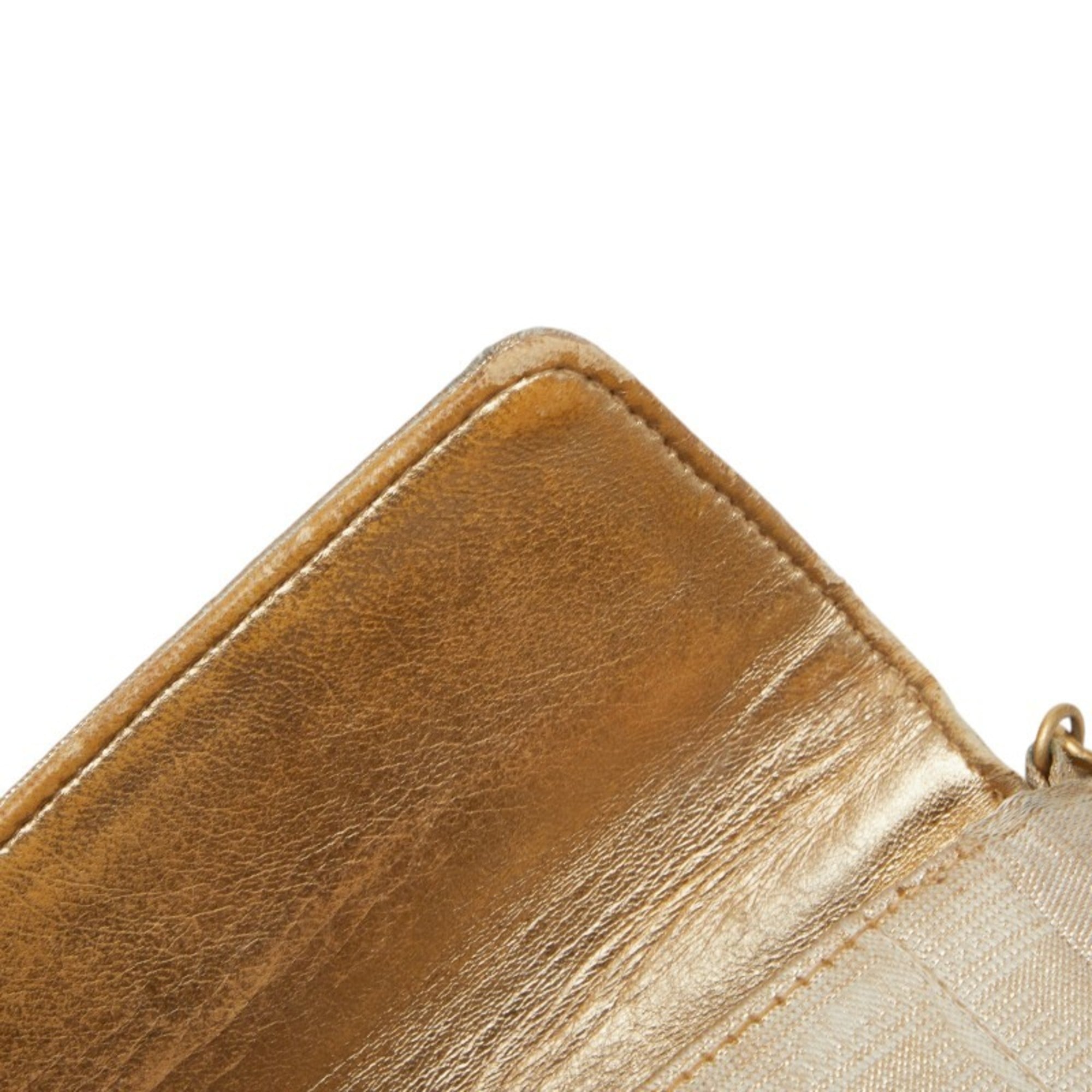 Chanel Beige Gold Nylon Leather Shoulder Bag (Pre-Owned)