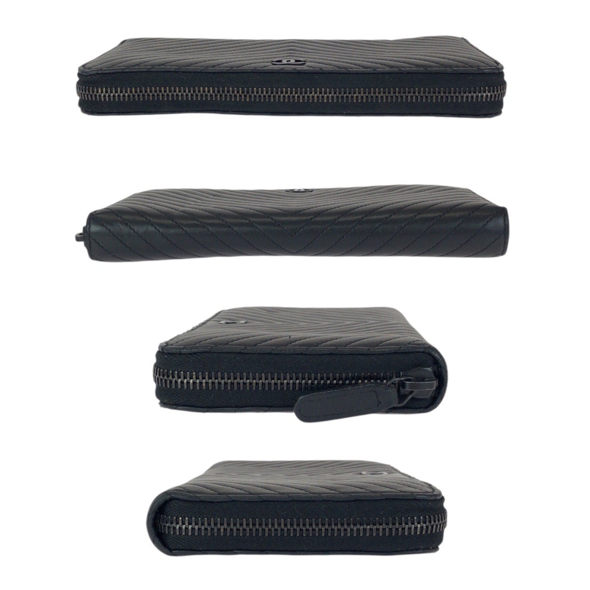 Chanel Black Leather Long Wallet (Bi-Fold) (Pre-Owned)