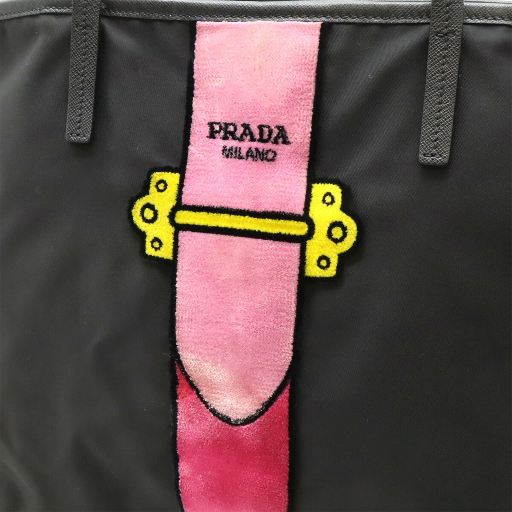 Prada Black Pink Nylon Leather Shoulder Bag Tote Bag (Pre-Owned)