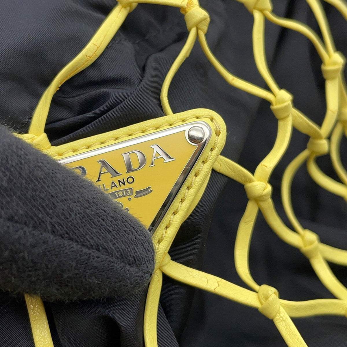 Prada Black Yellow Mesh Handbag Tote Bag (Pre-Owned)