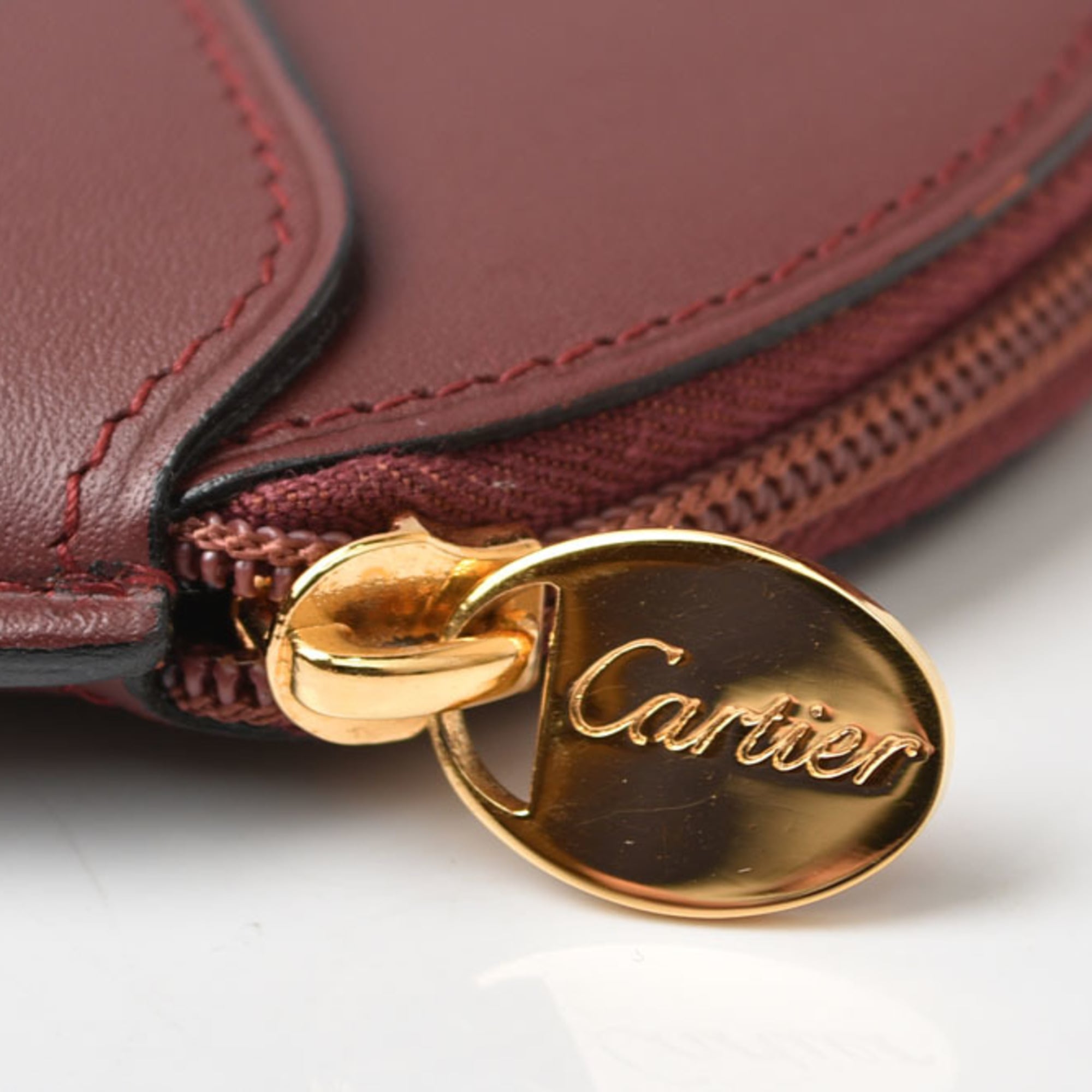 Cartier Bordeaux Leather Coin Purse/Coin Case (Pre-Owned)