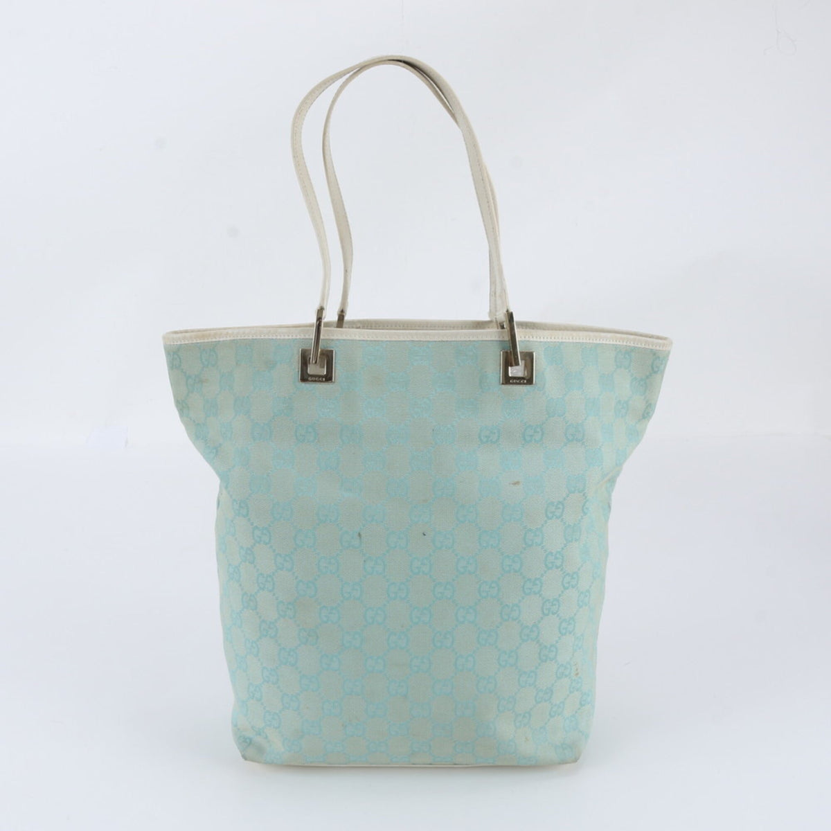 Gucci Light Blue Leather Canvas Handbag Shoulder Bag Tote Bag (Pre-Owned)