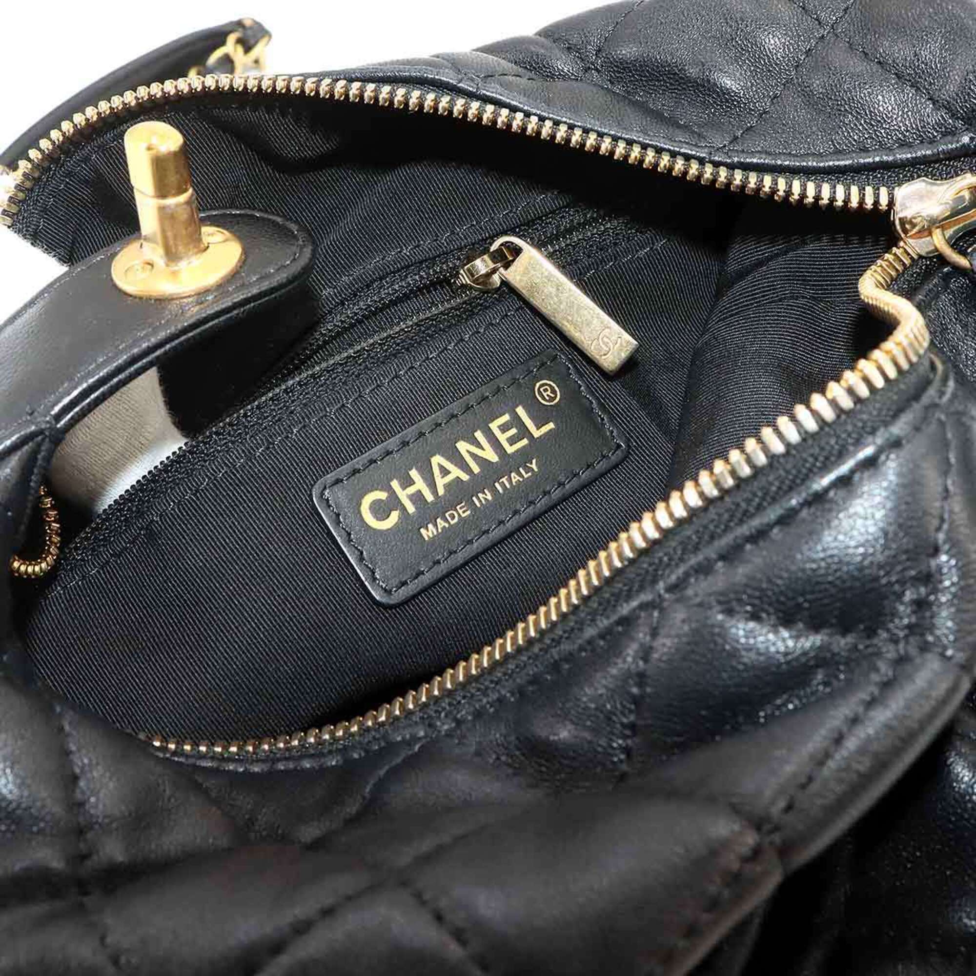 Chanel Matelasse Black Leather Handbag Shoulder Bag (Pre-Owned)