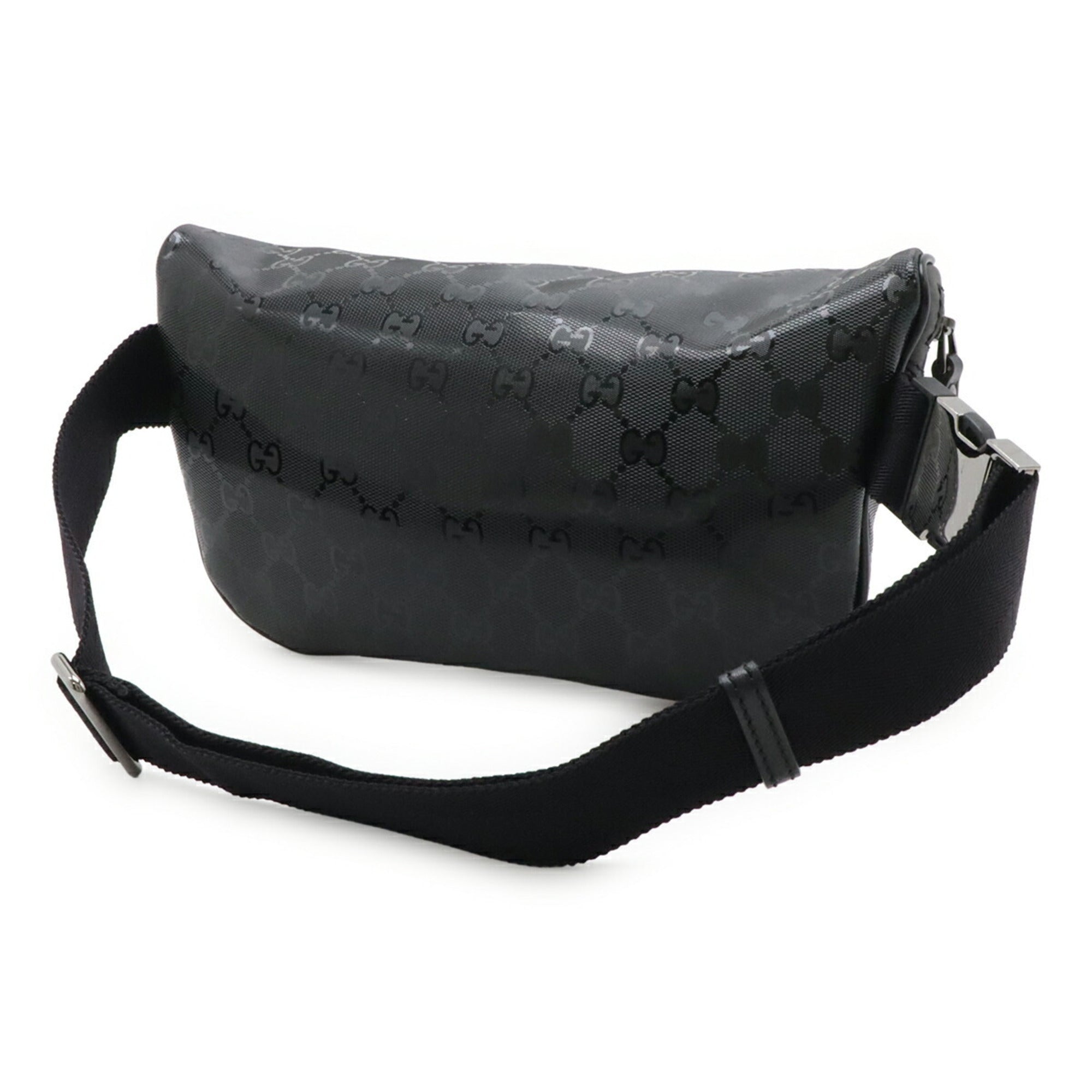 Gucci Gg Imprimé Black Coated Canvas Pvc Leather Fanny Pack Pouch Sling Bag (Pre-Owned)