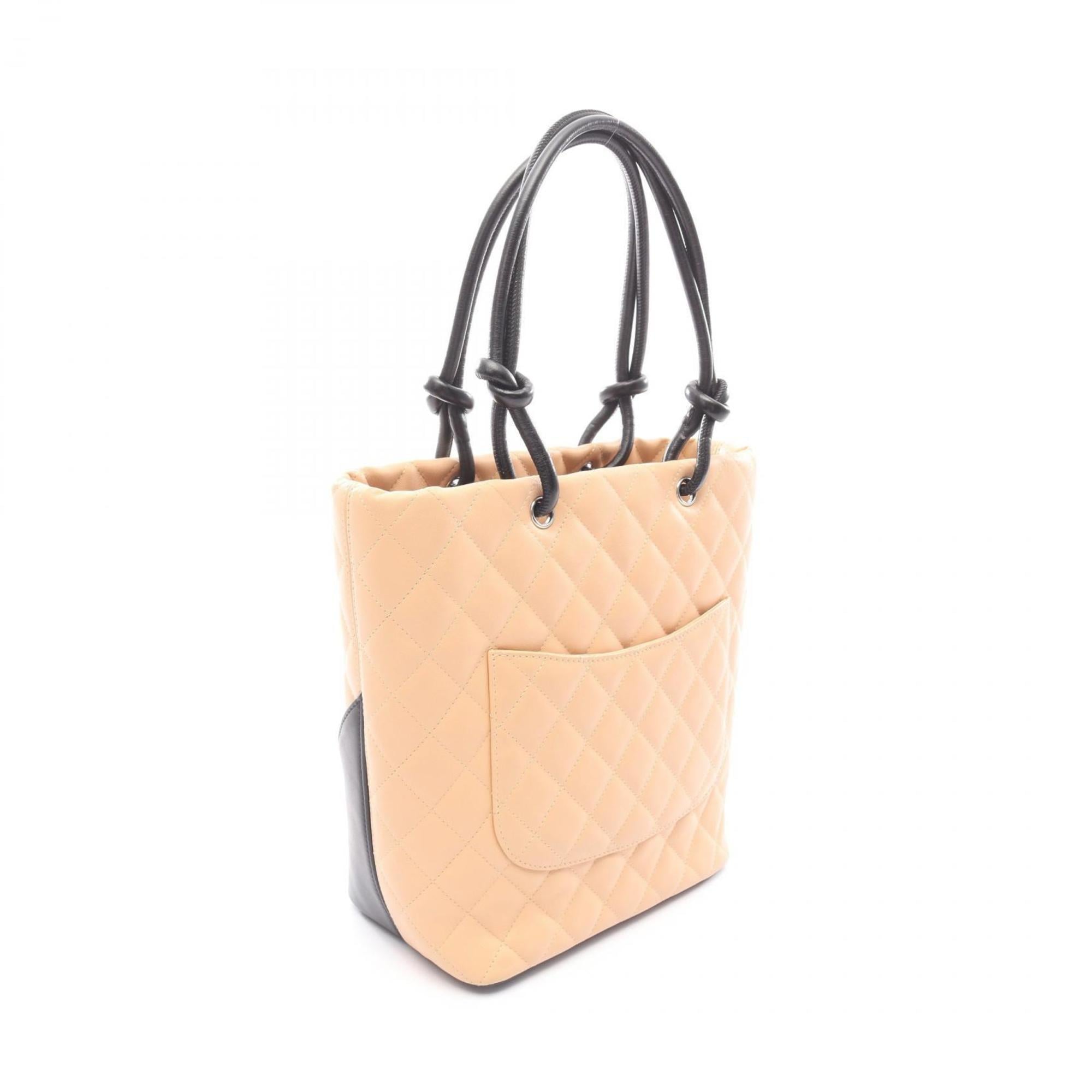 Chanel Beige Black Leather Tote Bag (Pre-Owned)