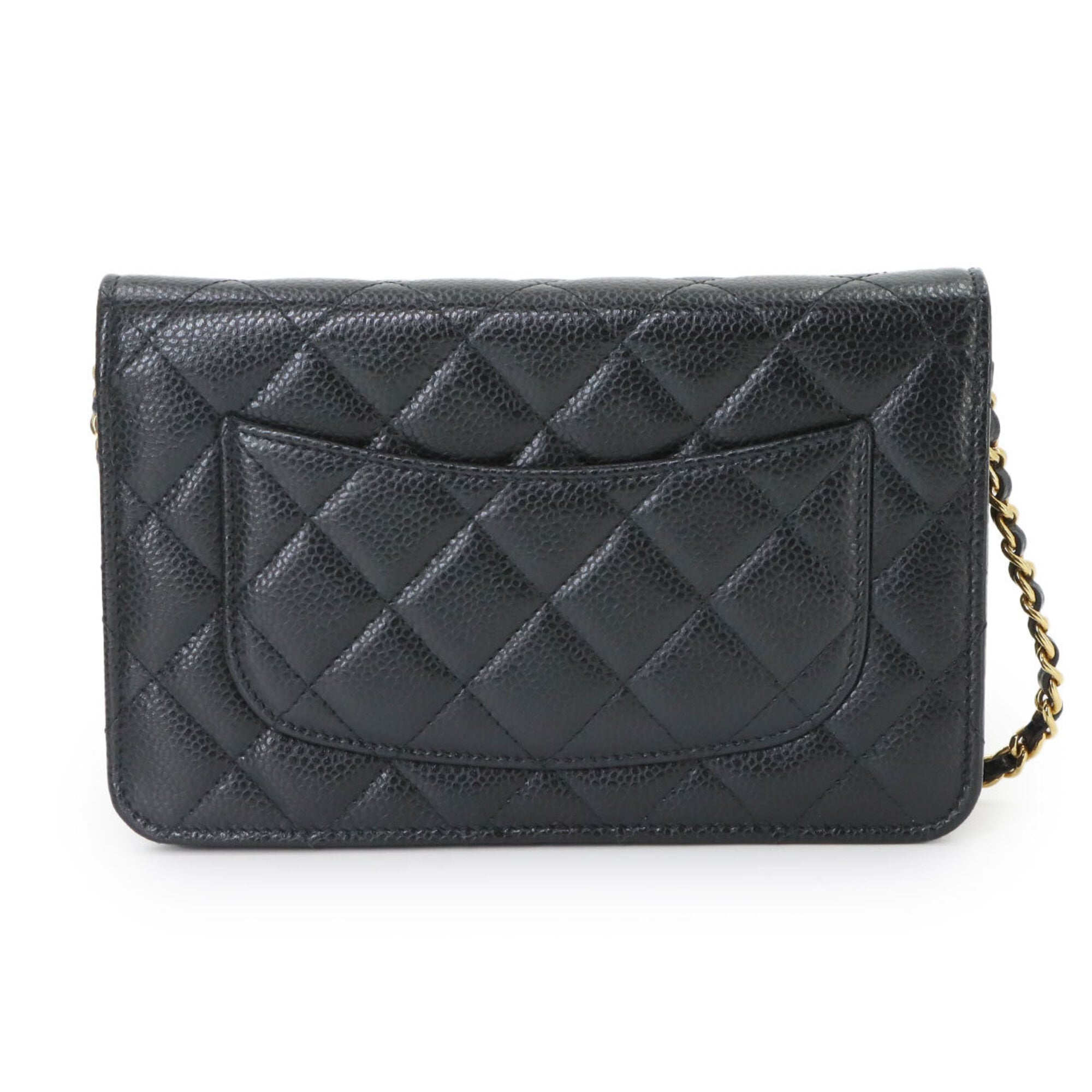 Chanel Matelasse Black Grained Calfskin Chain/Shoulder Wallet (Pre-Owned)