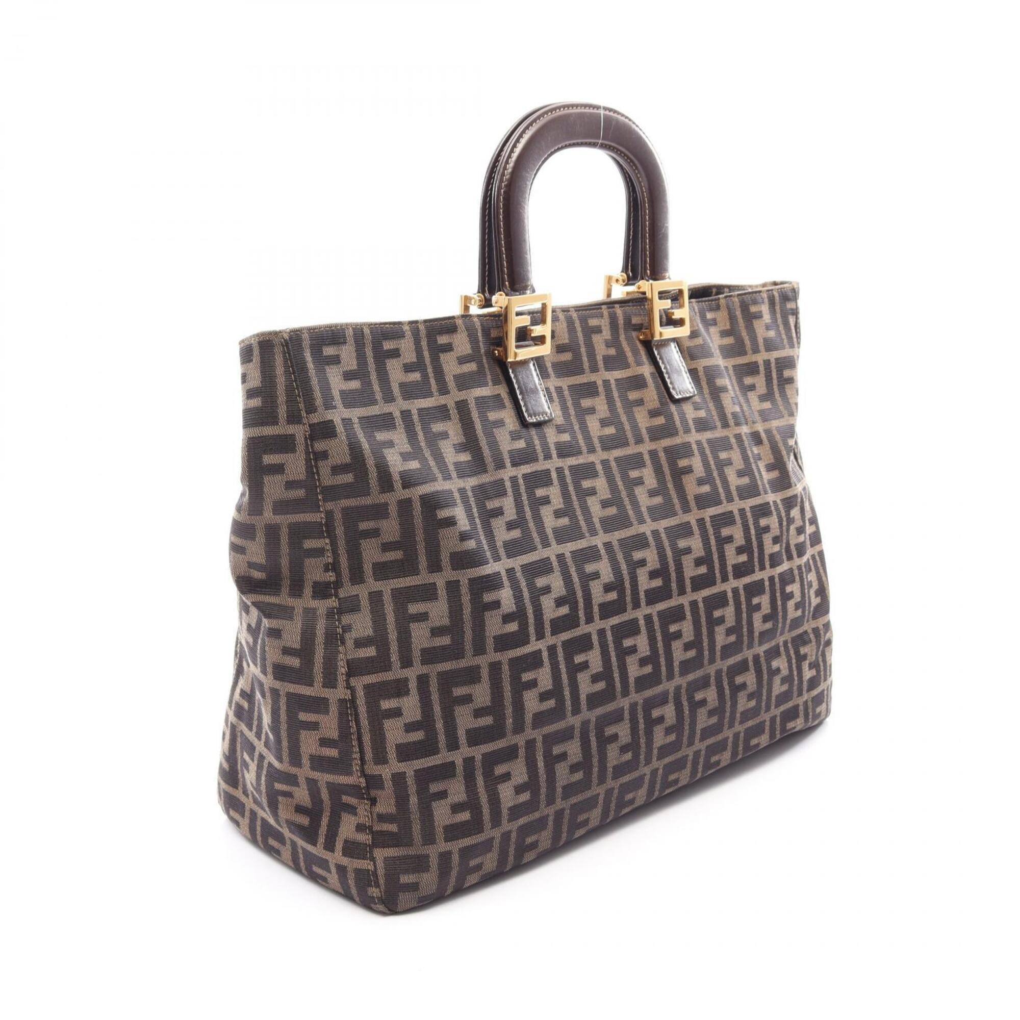 Fendi Black Brown Canvas Leather Handbag (Pre-Owned)