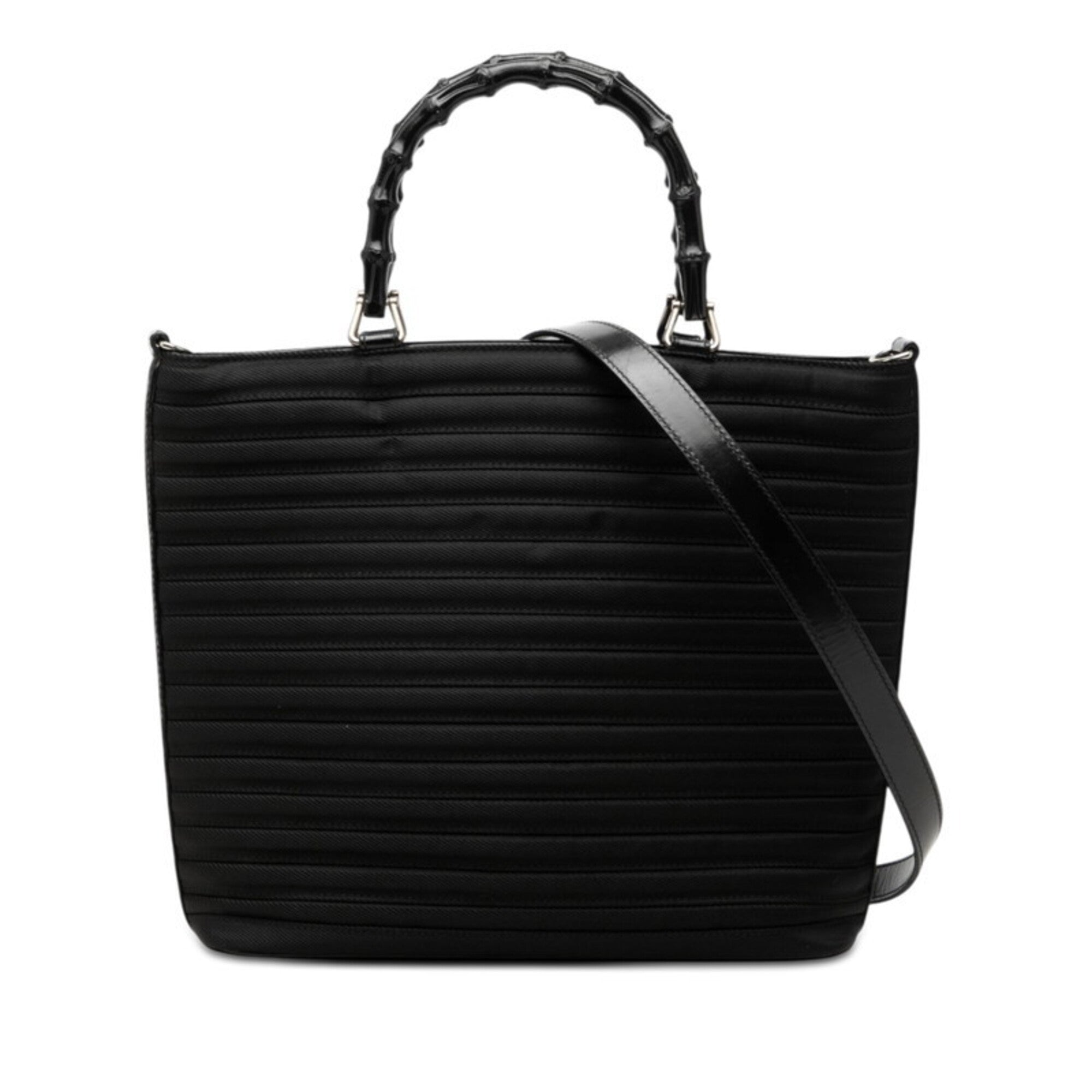 Gucci Black Nylon Leather Shoulder Bag Tote Bag (Pre-Owned)