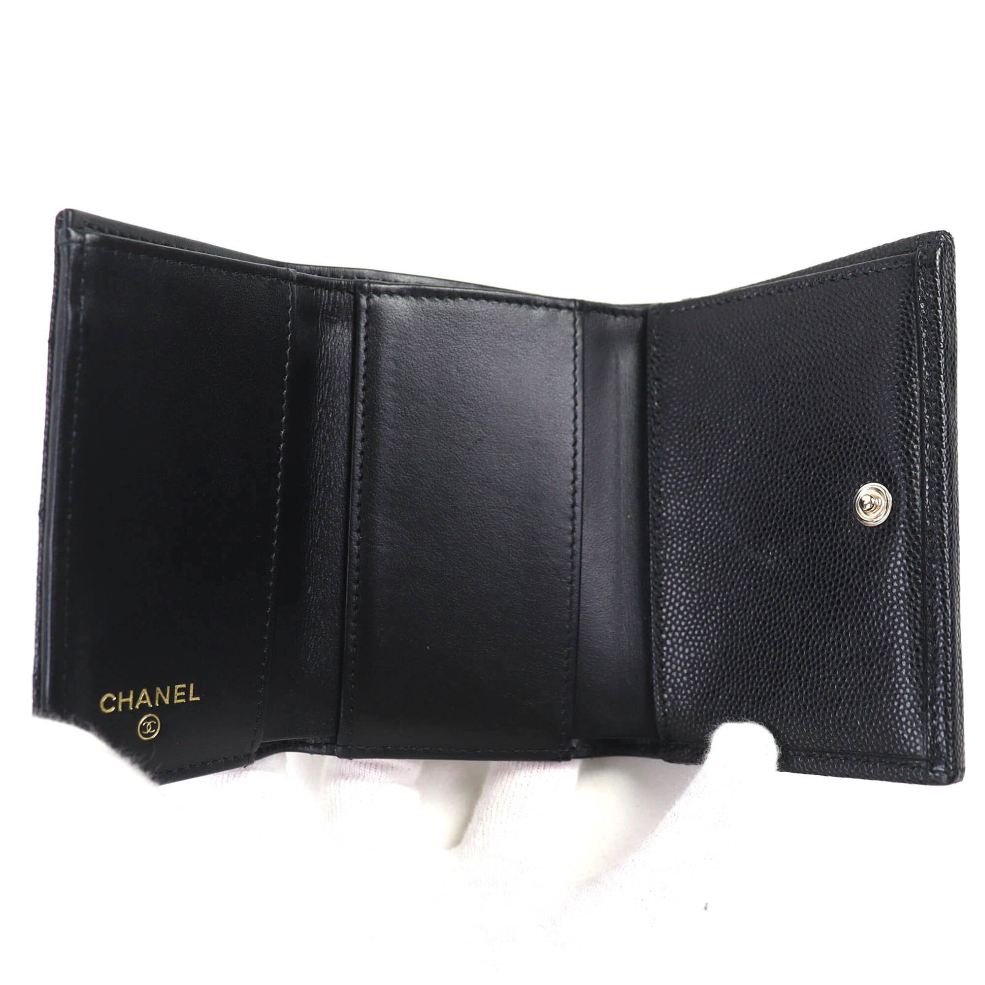Chanel Matelasse Black Grained Calfskin Wallet (Tri-Fold) (Pre-Owned)
