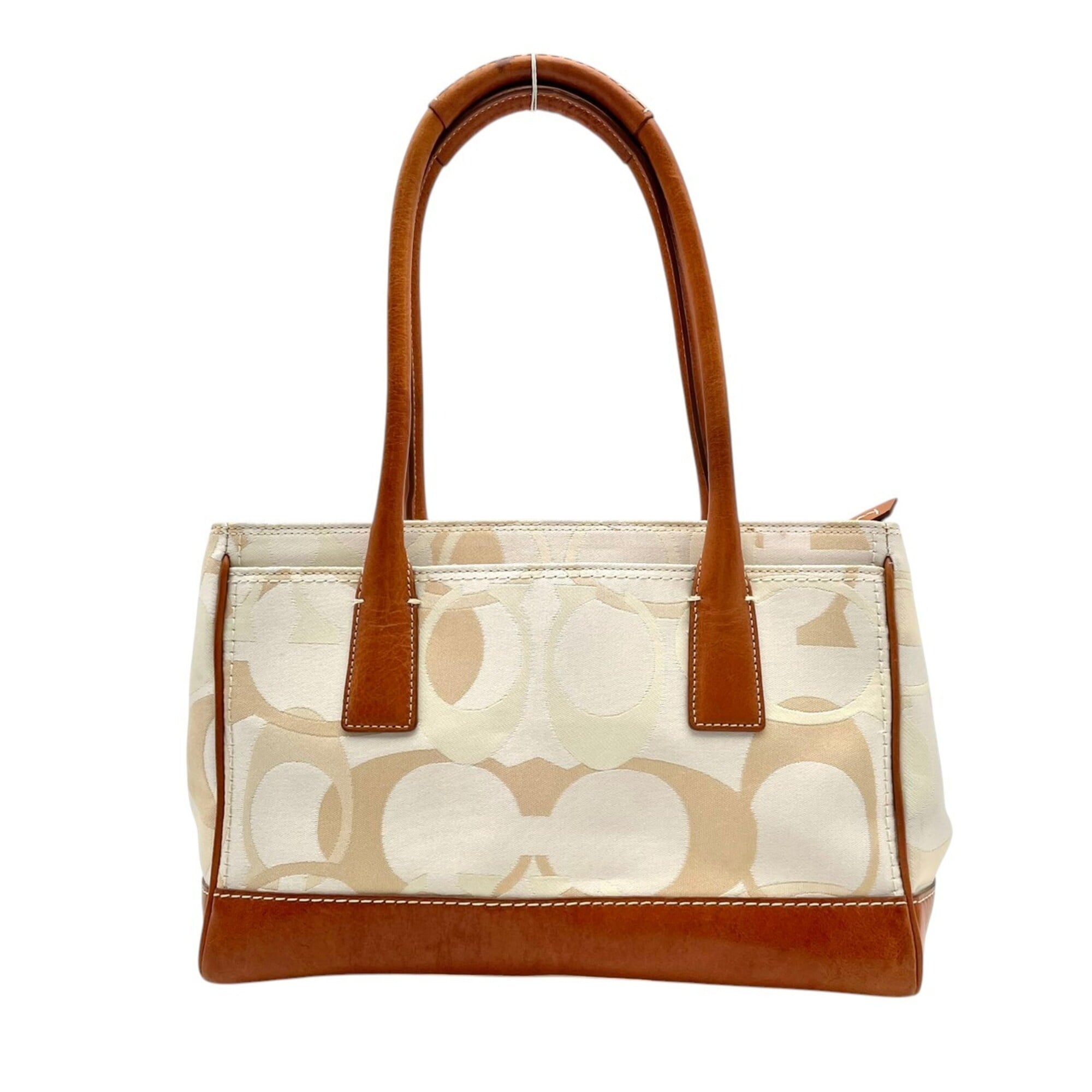 Coach Ivory Canvas Leather Handbag Tote Bag (Pre-Owned)