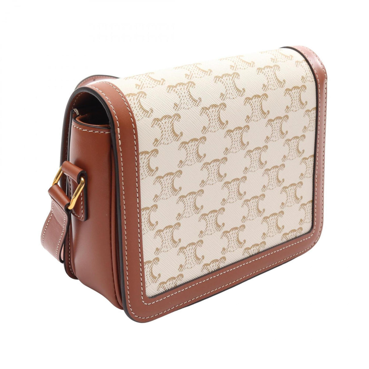 Celine Beige Brown White Coated Canvas Leather Handbag Shoulder Bag (Pre-Owned)