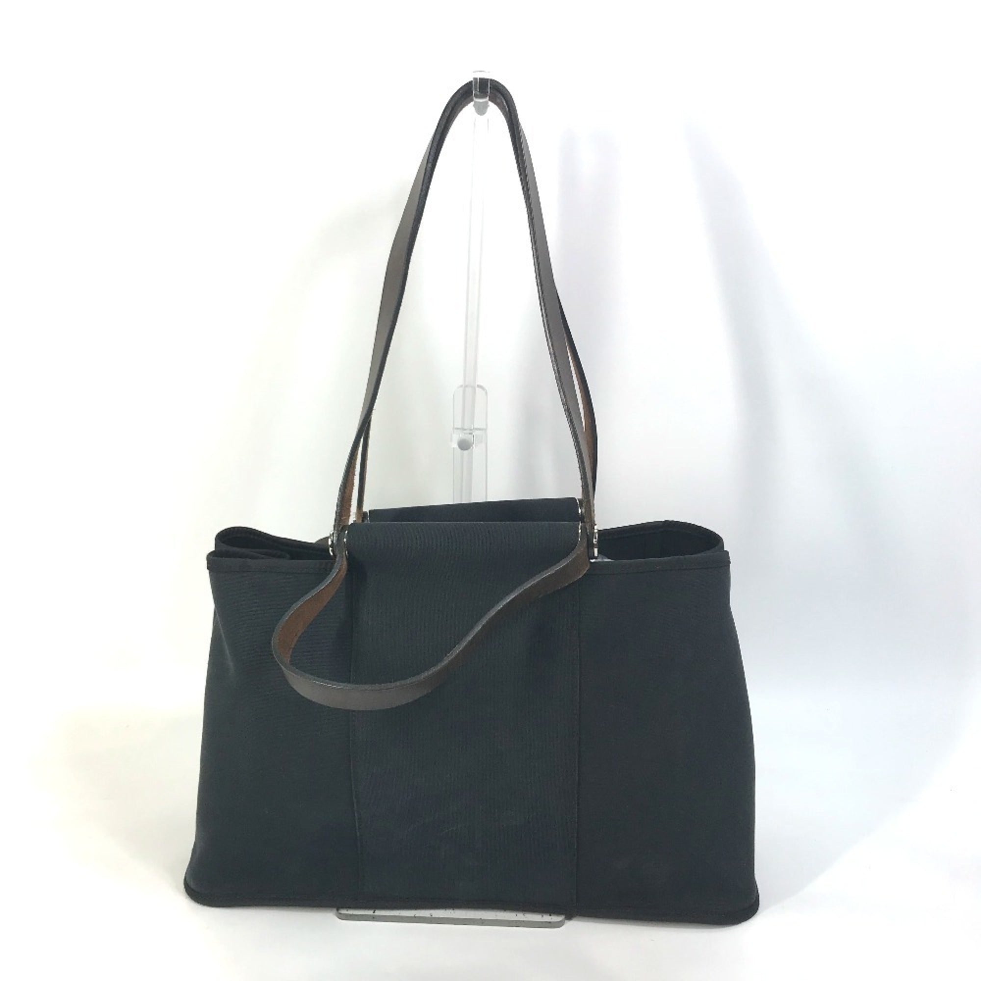 Hermes Black Toile Officier Leather Handbag Shoulder Bag Tote Bag (Pre-Owned)