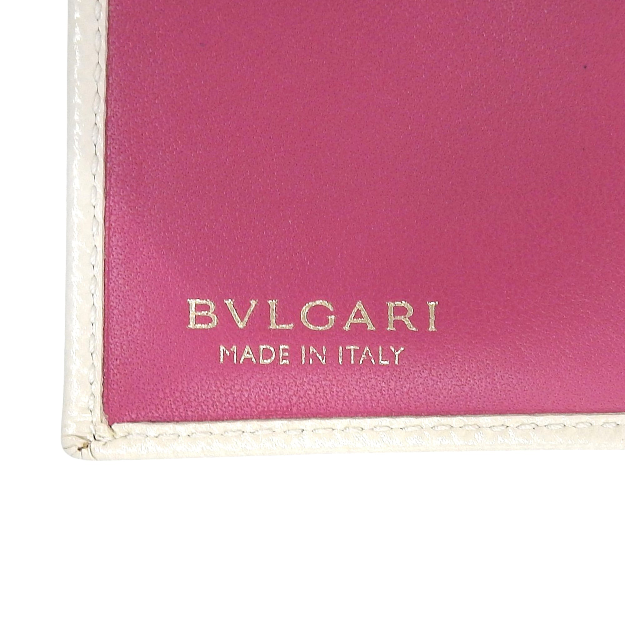Bvlgari Light Beige Purple Leather Wallet (Tri-Fold) (Pre-Owned)