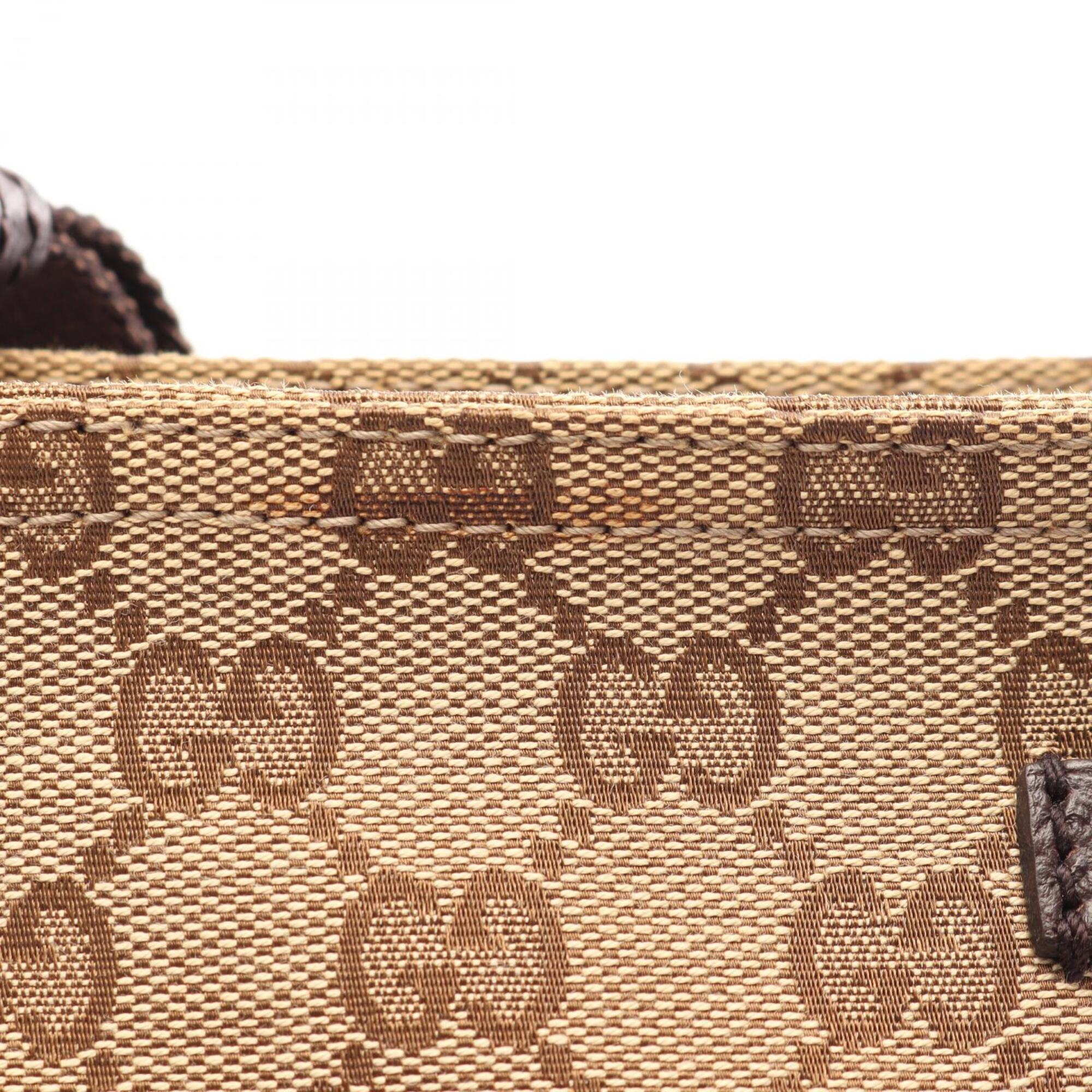 Gucci Beige Brown Canvas Leather Handbag Shoulder Bag (Pre-Owned)